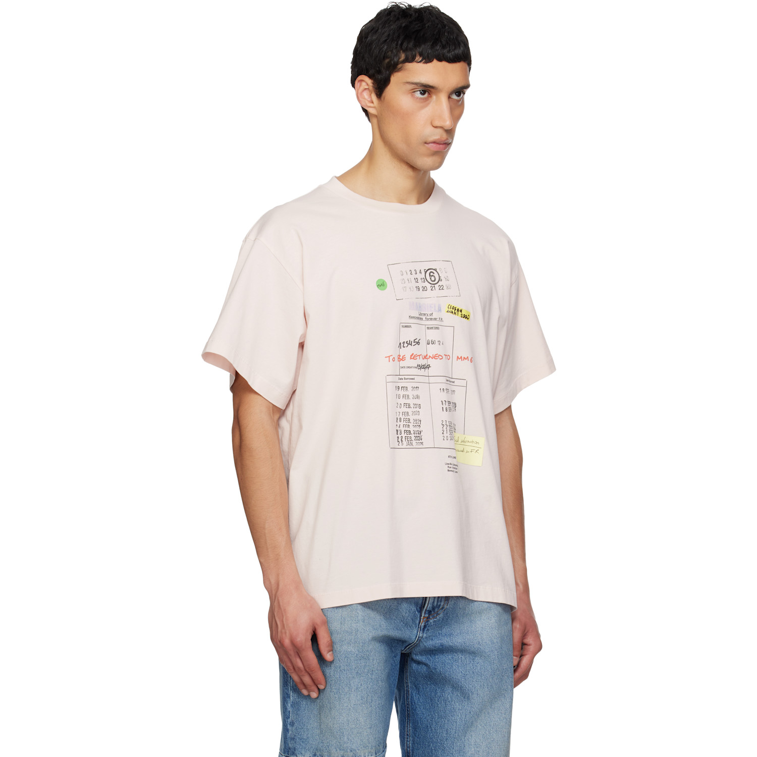  Mm6 Maison Margiela Pink Library Stamp T-shirt 