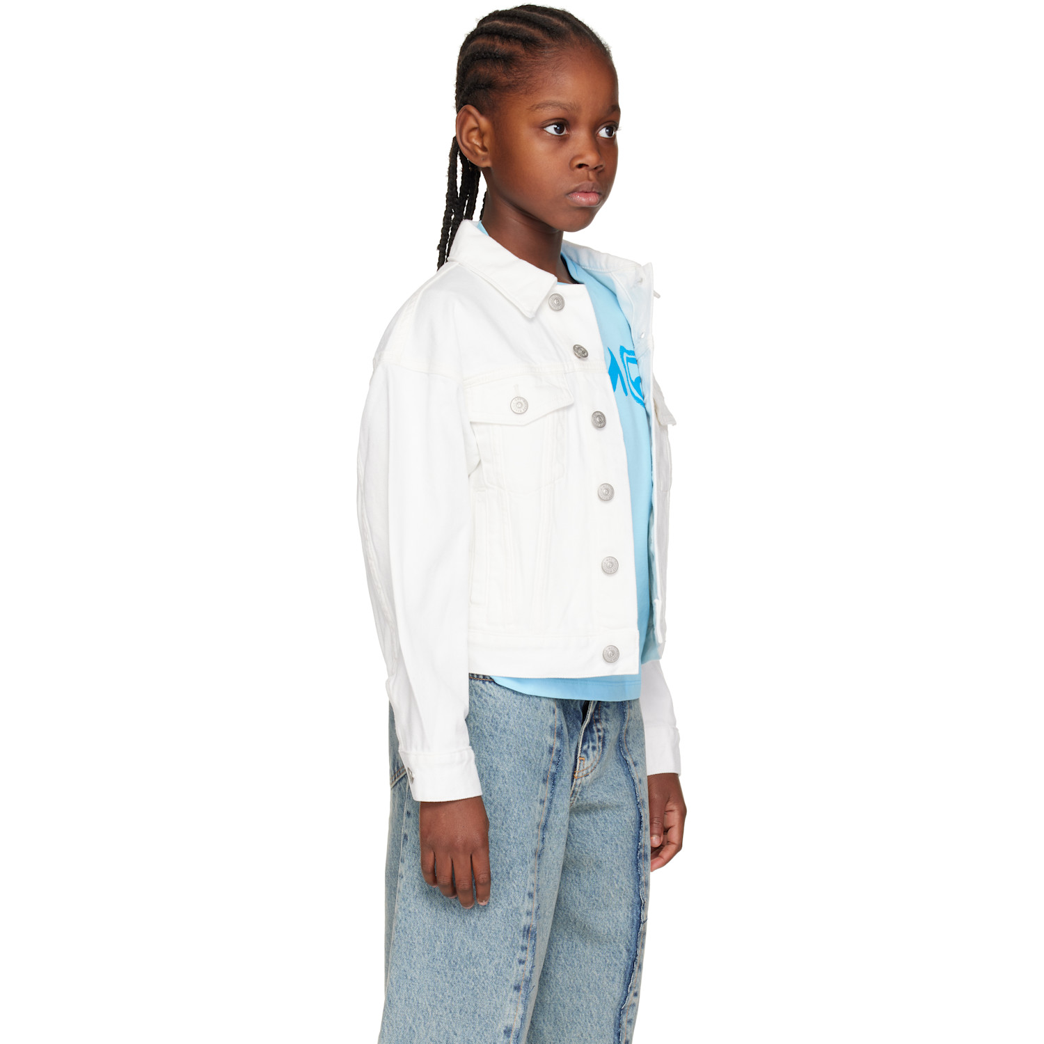  Mm6 Maison Margiela Kids White Embroidered-logo Denim Jacket 