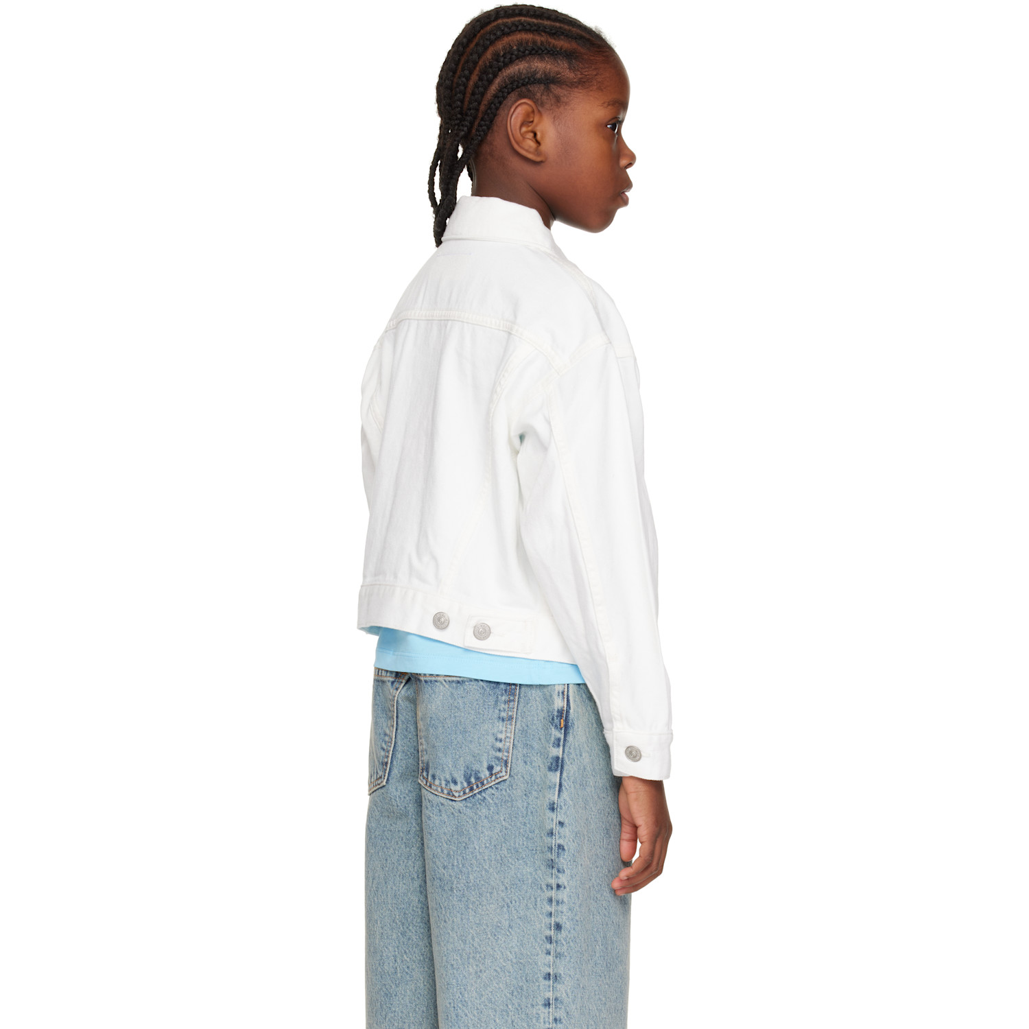  Mm6 Maison Margiela Kids White Embroidered-logo Denim Jacket 