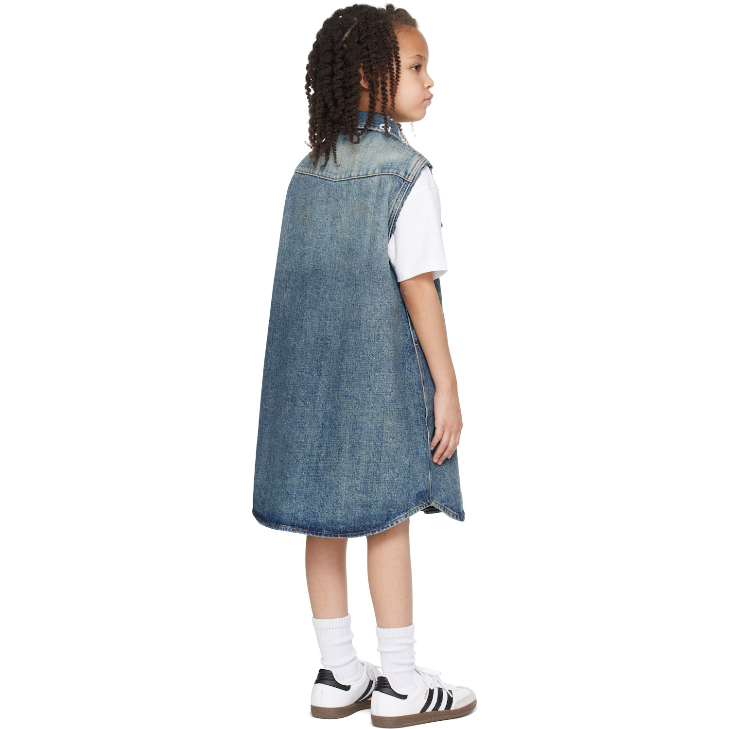  Mm6 Maison Margiela Kids Blue Printed-logo Denim Dress 