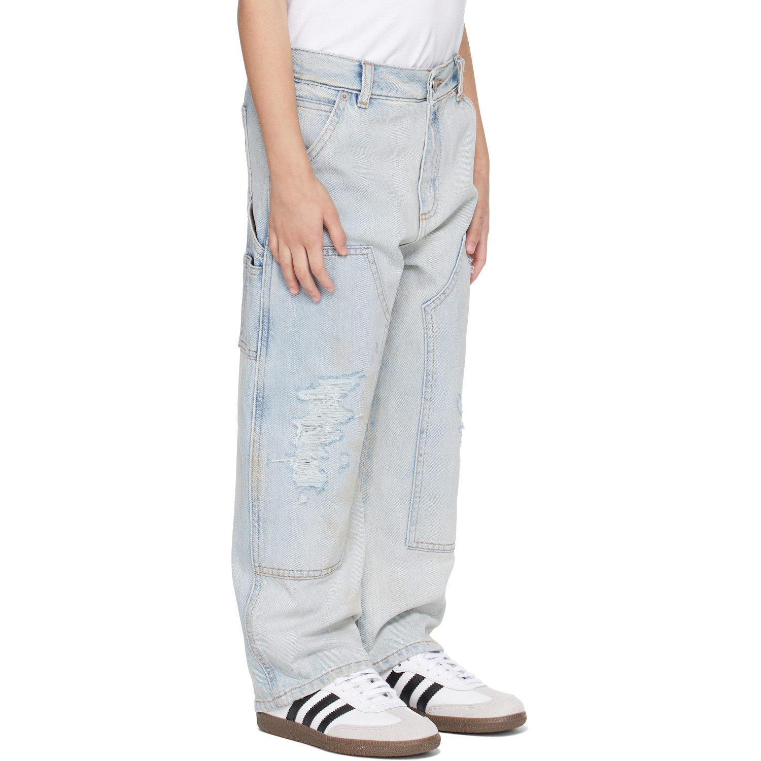  Mm6 Maison Margiela Kids Blue Distressed Jeans 