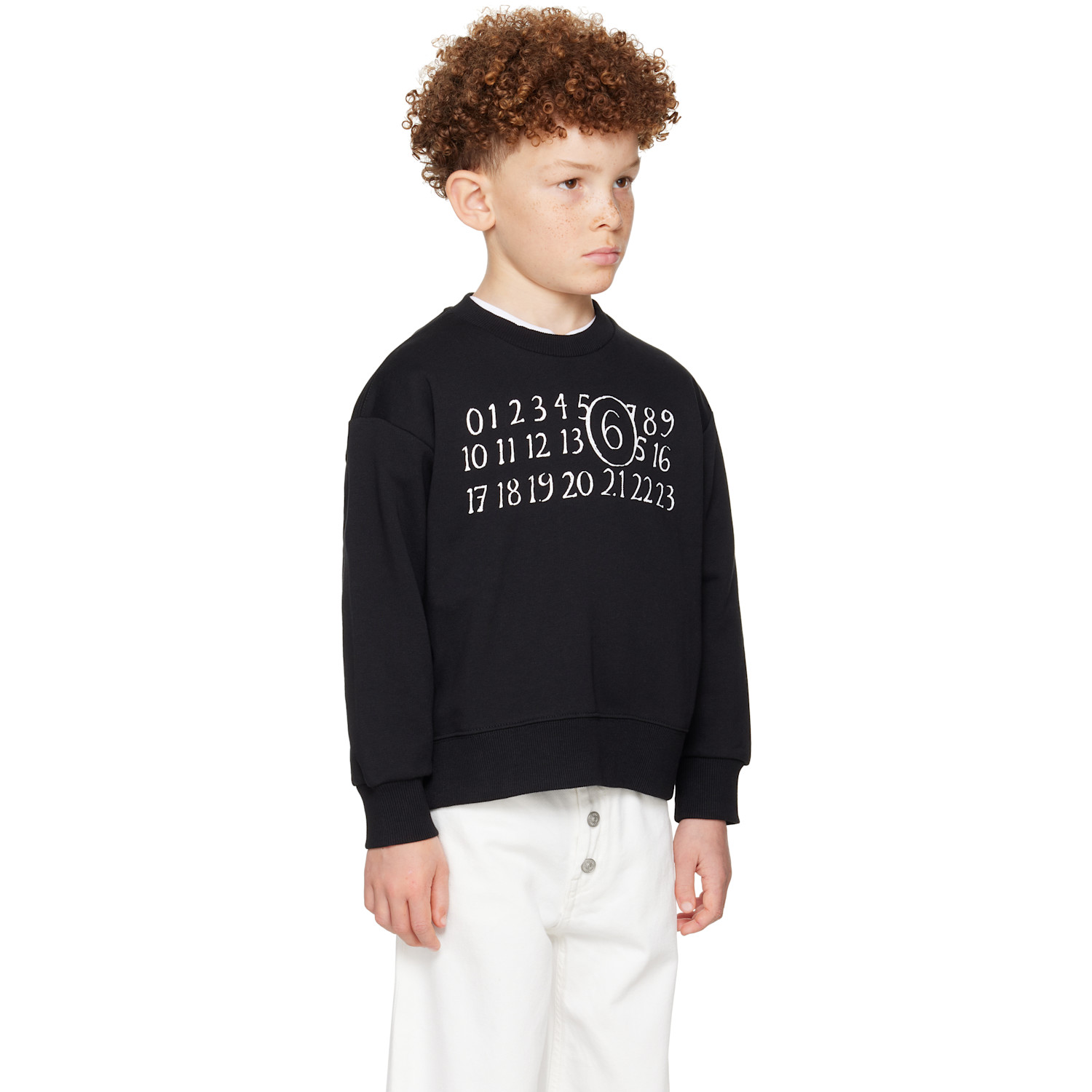  Mm6 Maison Margiela Kids Black Printed-logo Sweatshirt 