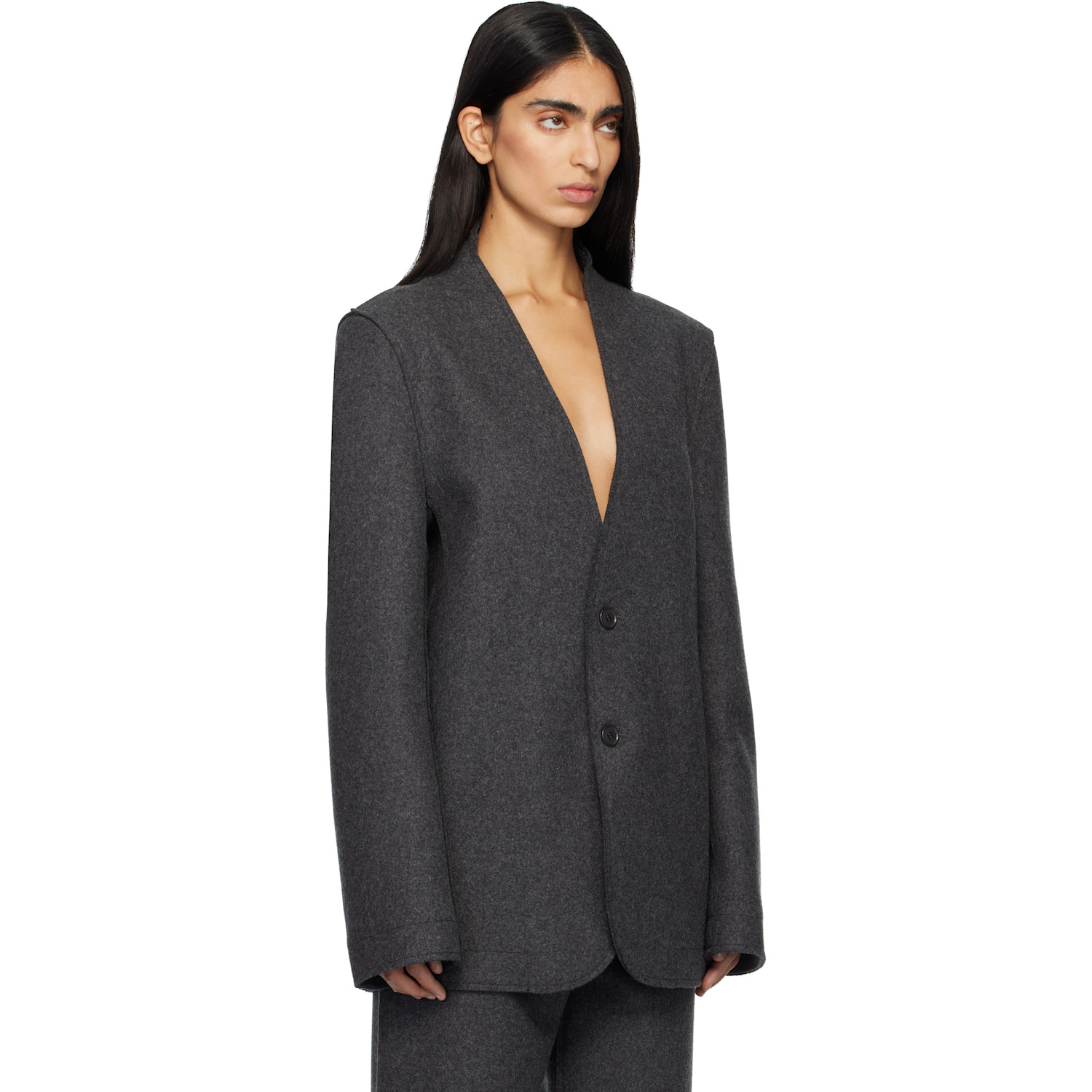  Marie Adam-leenaerdt Gray Base Classic Single Breast Blazer 