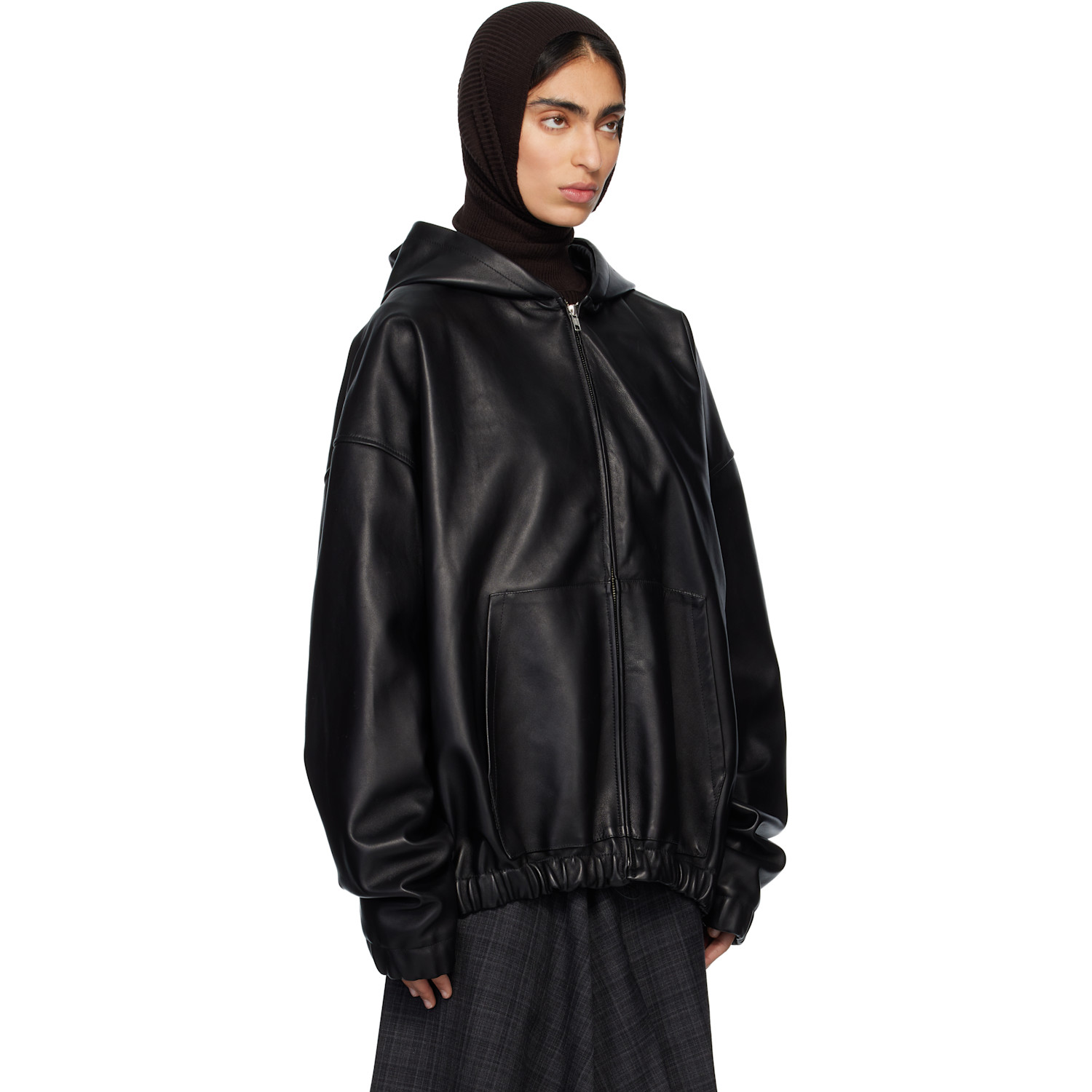  Marie Adam-leenaerdt Black Leather Hoodie Jacket 