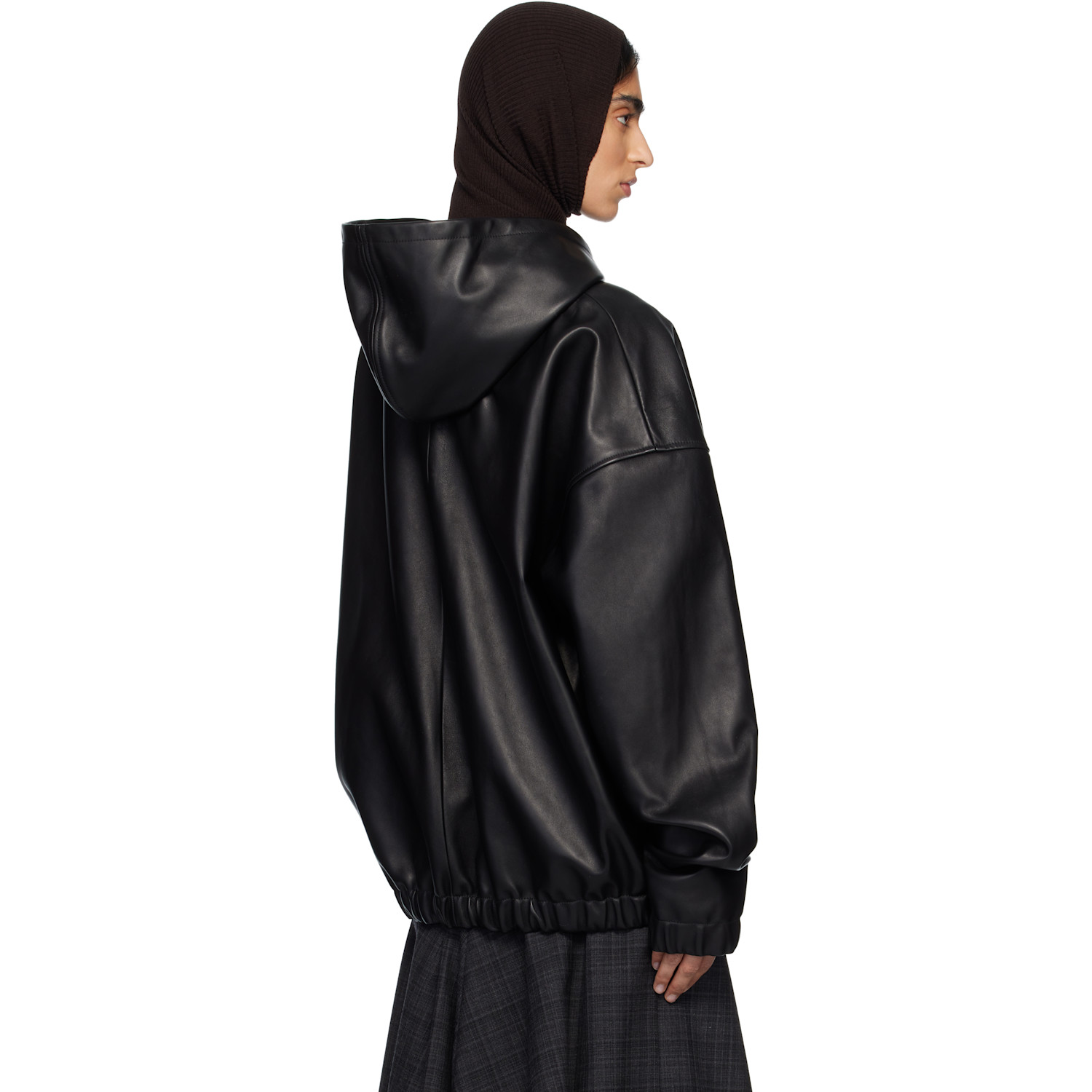  Marie Adam-leenaerdt Black Leather Hoodie Jacket 