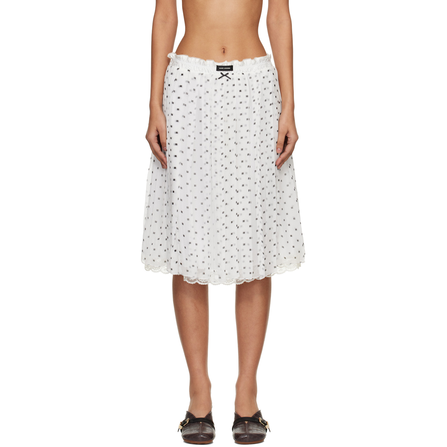 Marc Jacobs White Layered Crinkle Chiffon Midi Skirt