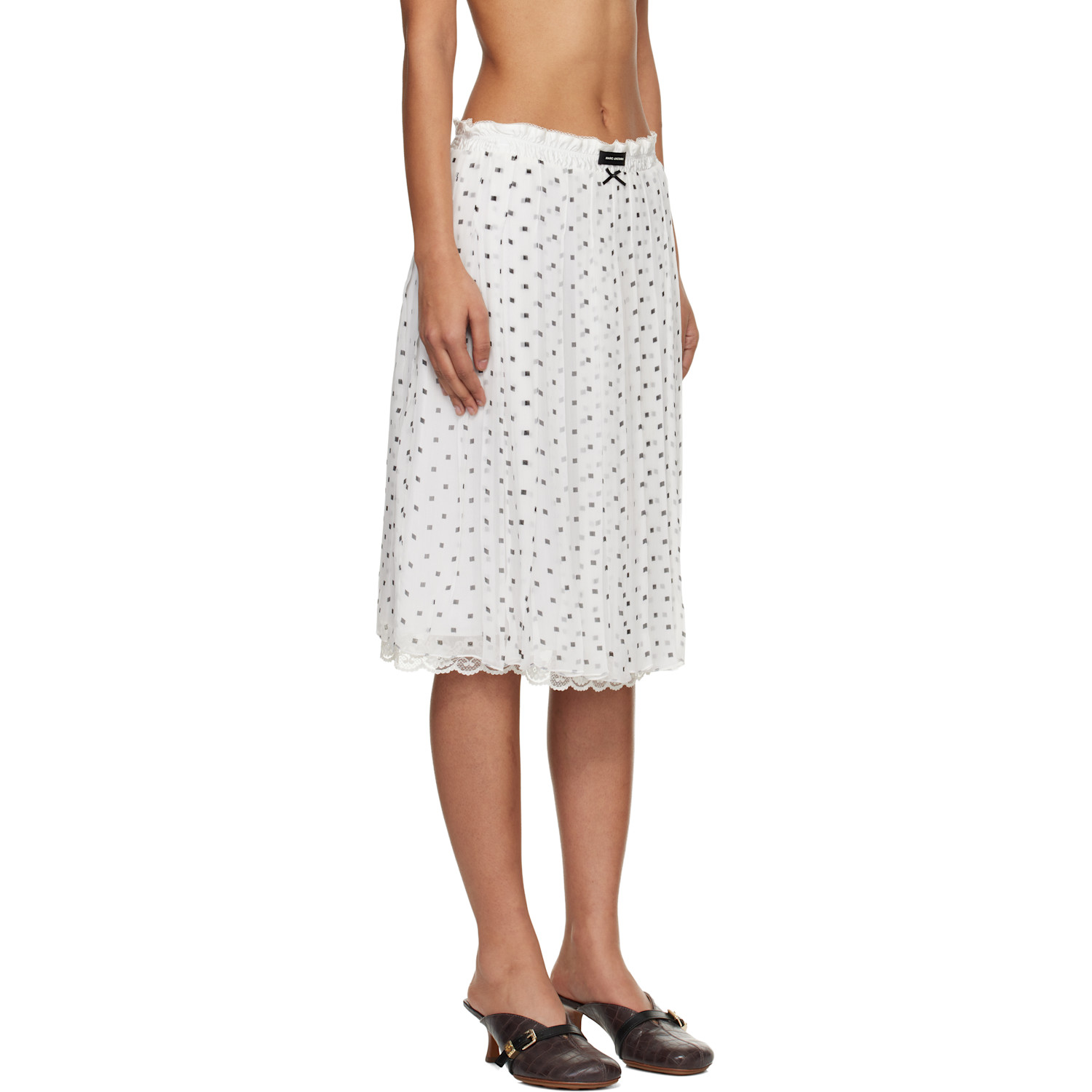  Marc Jacobs White Layered Crinkle Chiffon Midi Skirt 