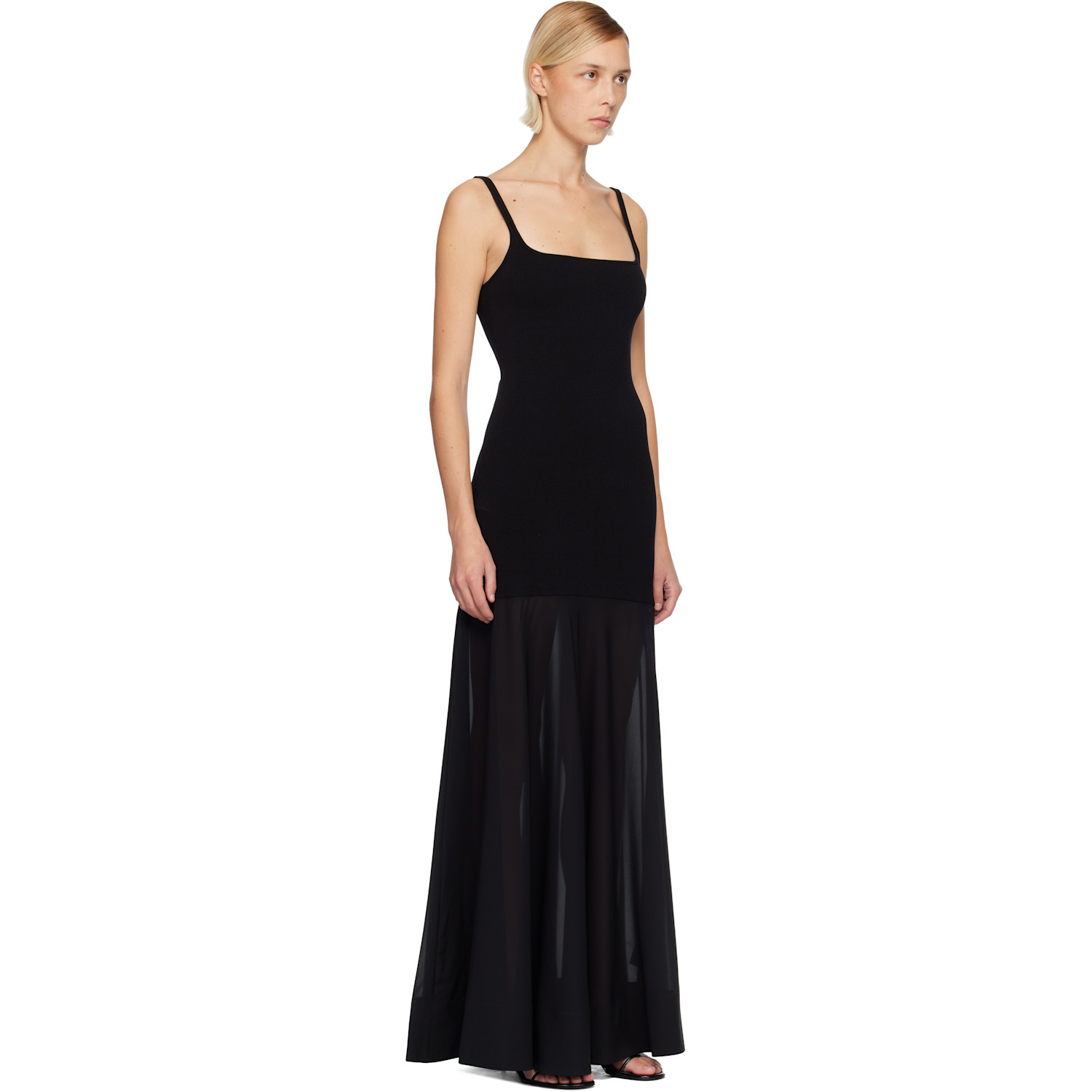  St. Agni Black Sheer Silk Circle Hem Maxi Dress 