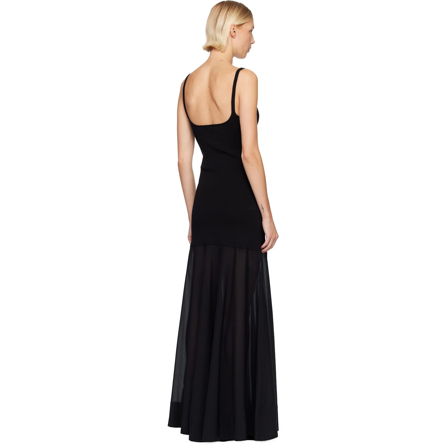  St. Agni Black Sheer Silk Circle Hem Maxi Dress 