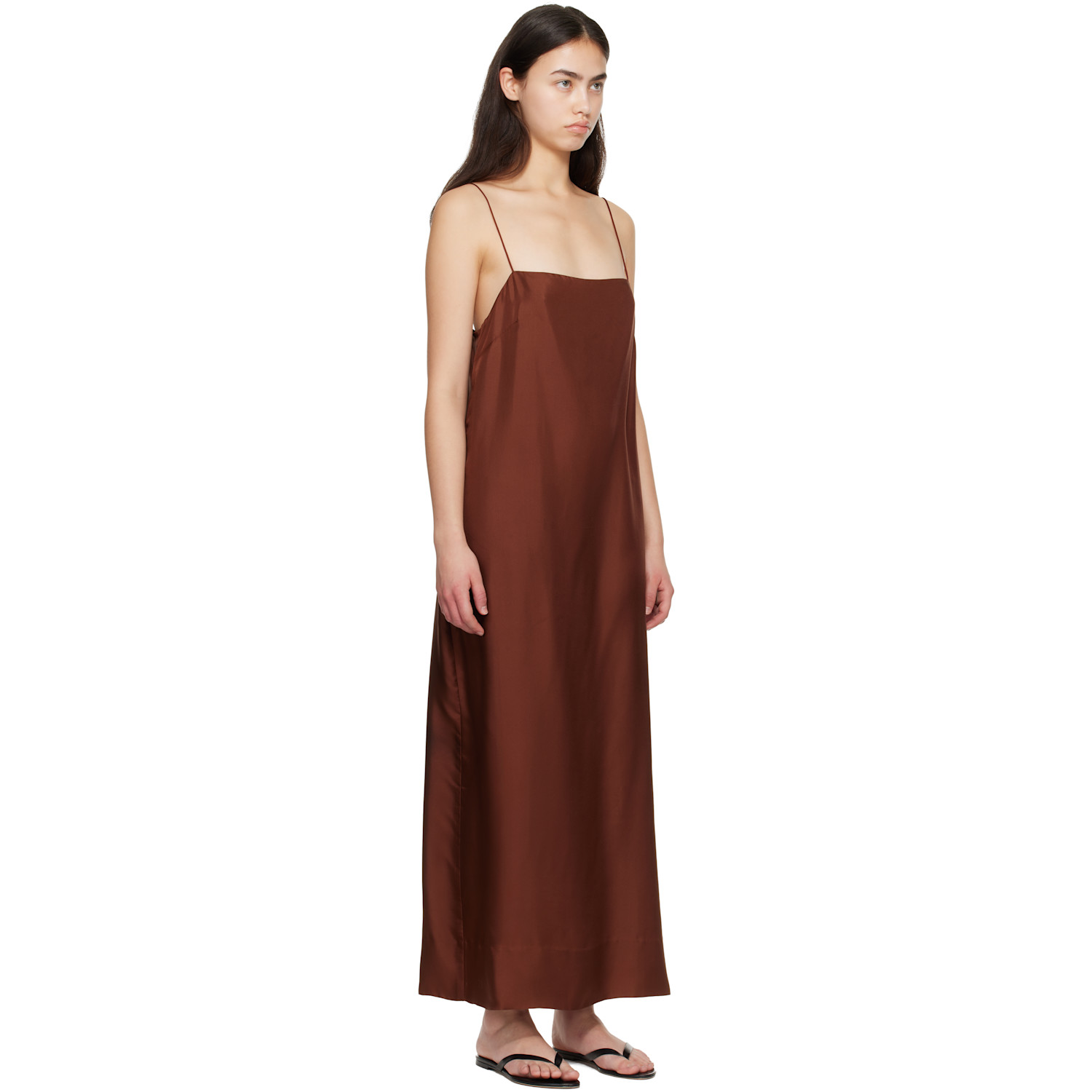  St. Agni Brown 90s Silk Twill Slip Midi Dress 