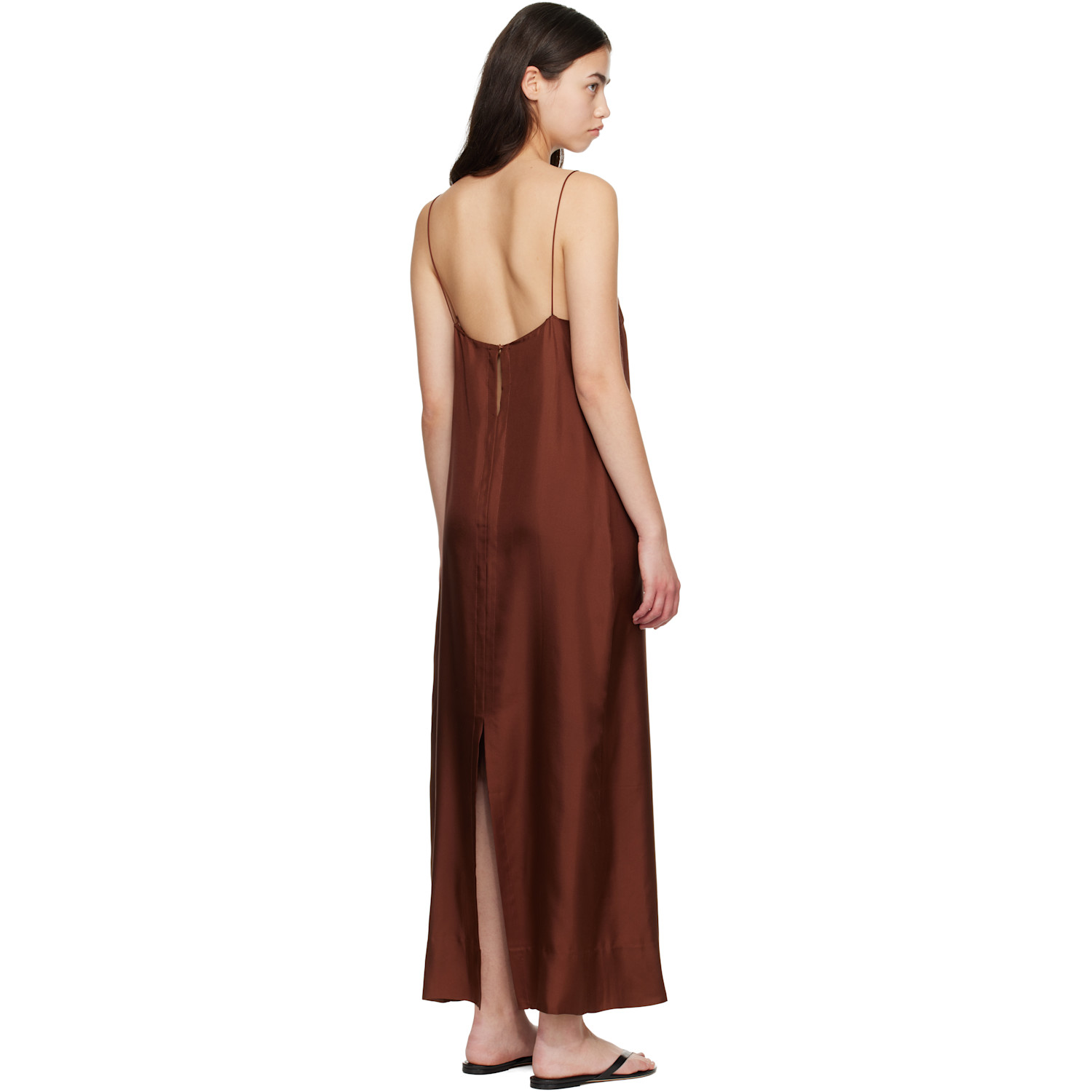  St. Agni Brown 90s Silk Twill Slip Midi Dress 
