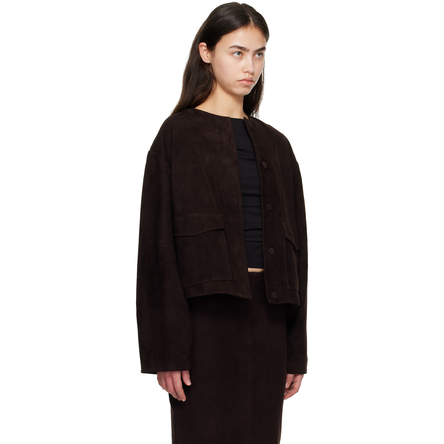  St. Agni Brown Suede Utility Cocoon Bomber Jacket 