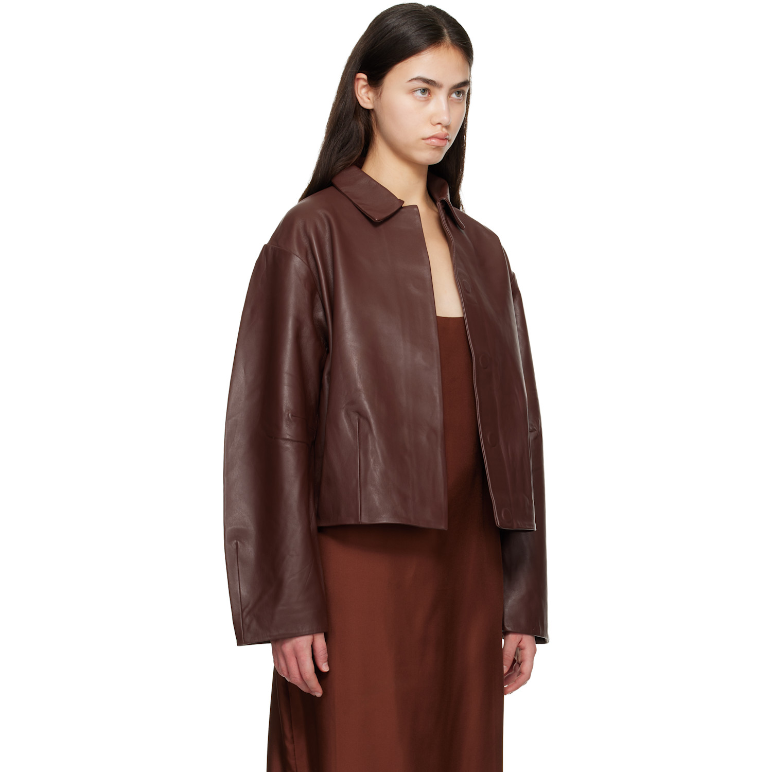  St. Agni Brown Cocoon Leather Jacket 
