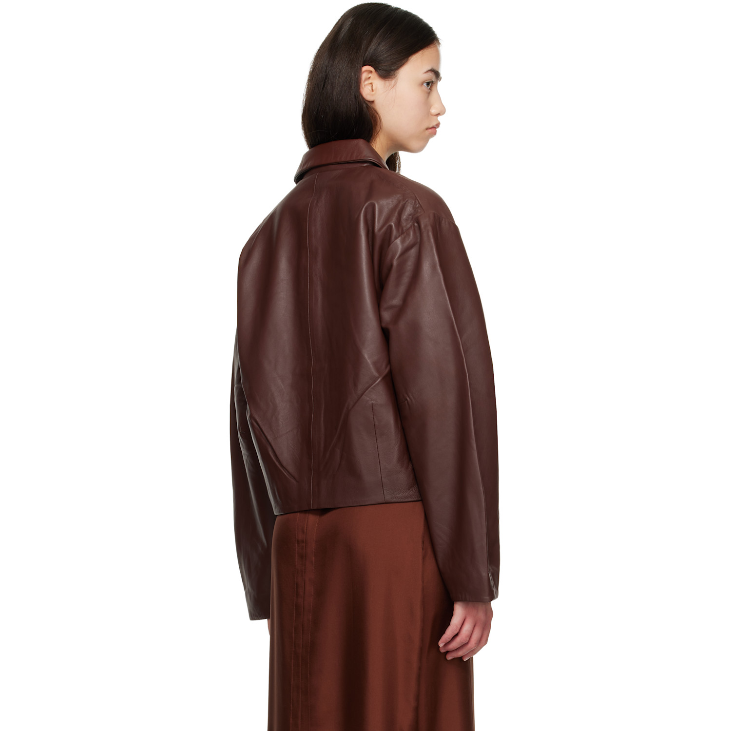  St. Agni Brown Cocoon Leather Jacket 