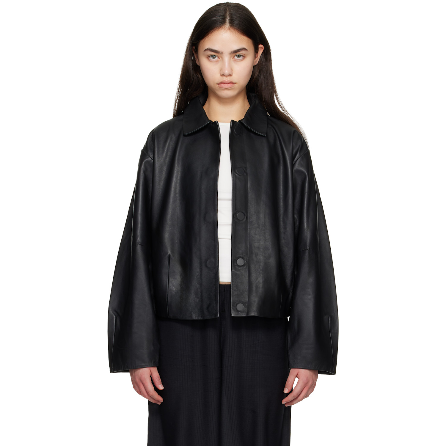 St. Agni Black Cocoon Leather Jacket