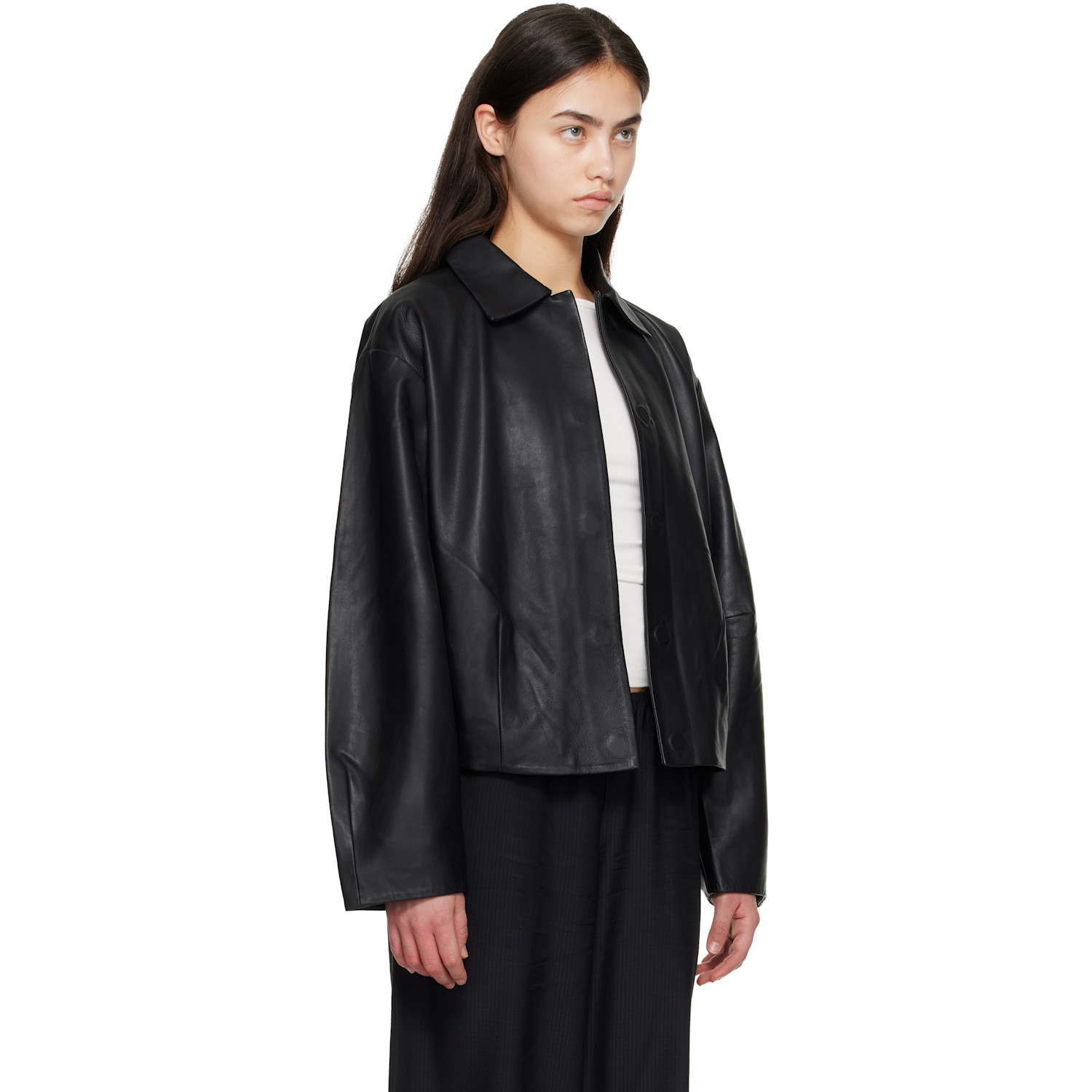  St. Agni Black Cocoon Leather Jacket 