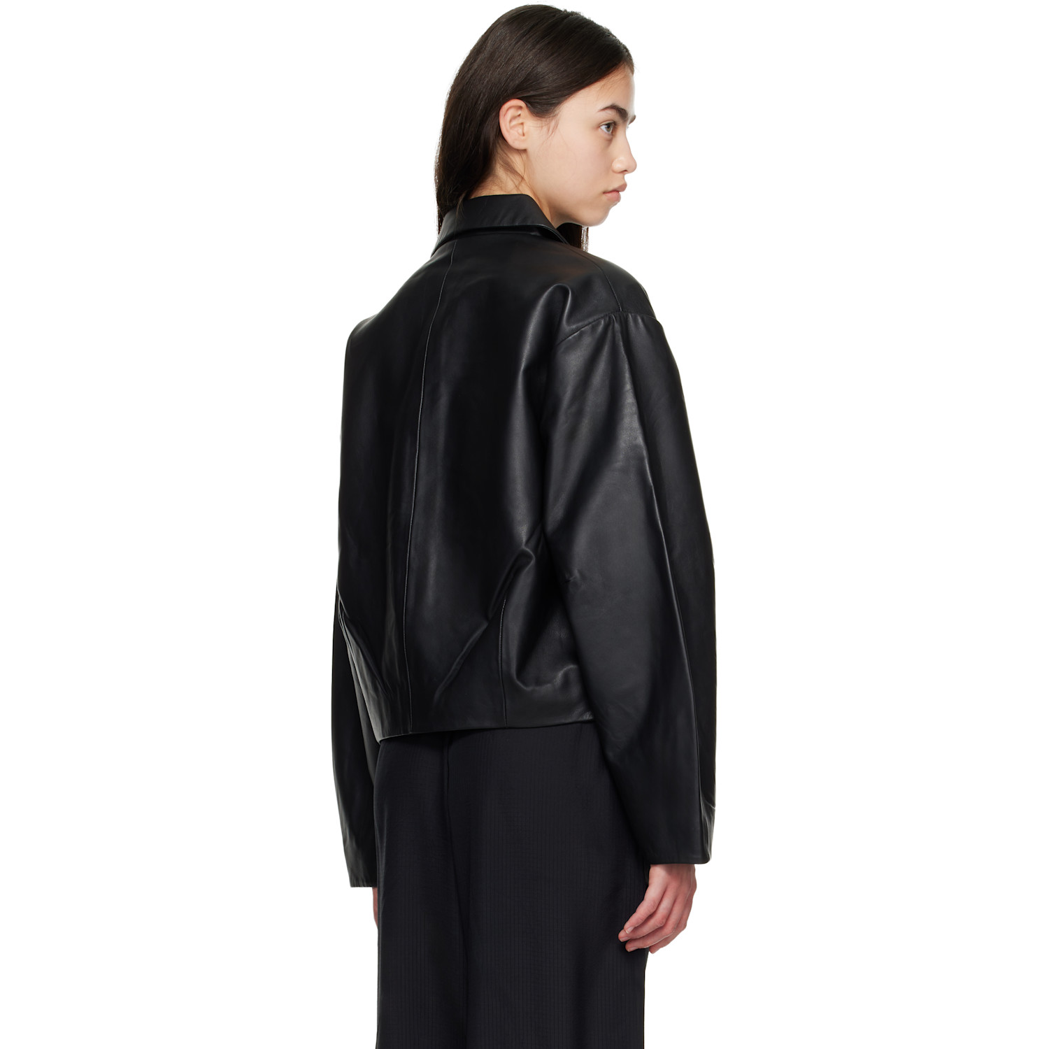  St. Agni Black Cocoon Leather Jacket 