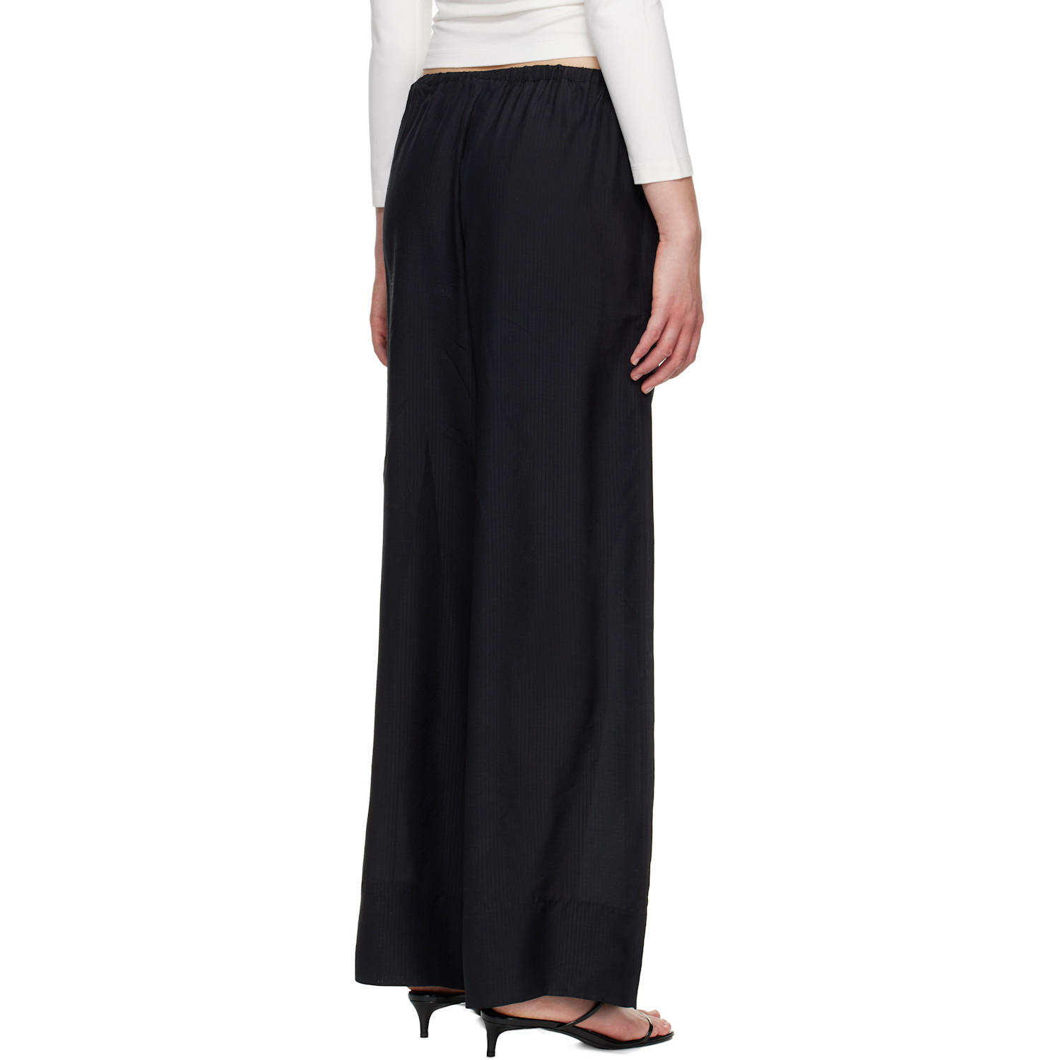  St. Agni Black Silk Grid Relaxed Trousers 