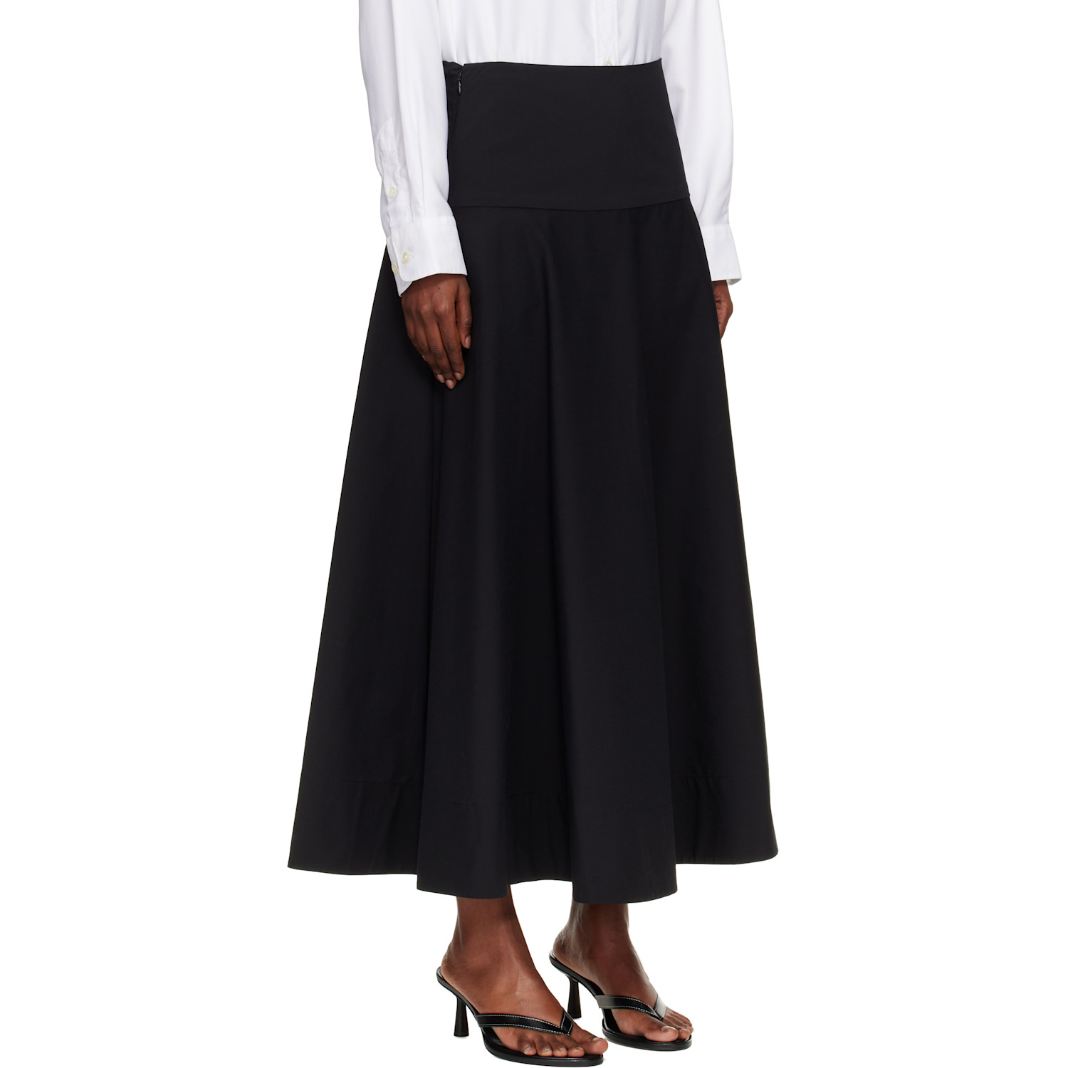  St. Agni Black Cotton Circle Hem Maxi Skirt 