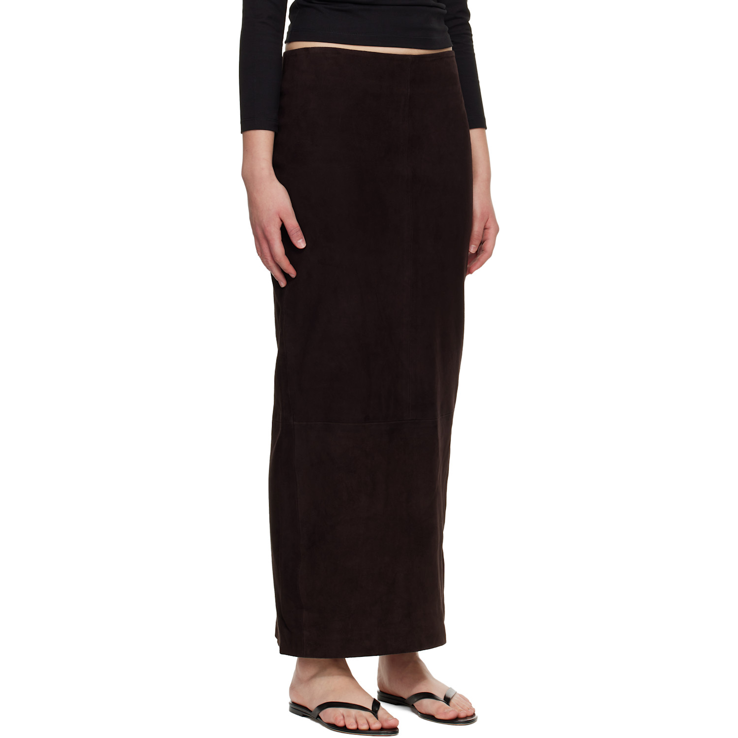  St. Agni Brown Suede Column Midi Skirt 