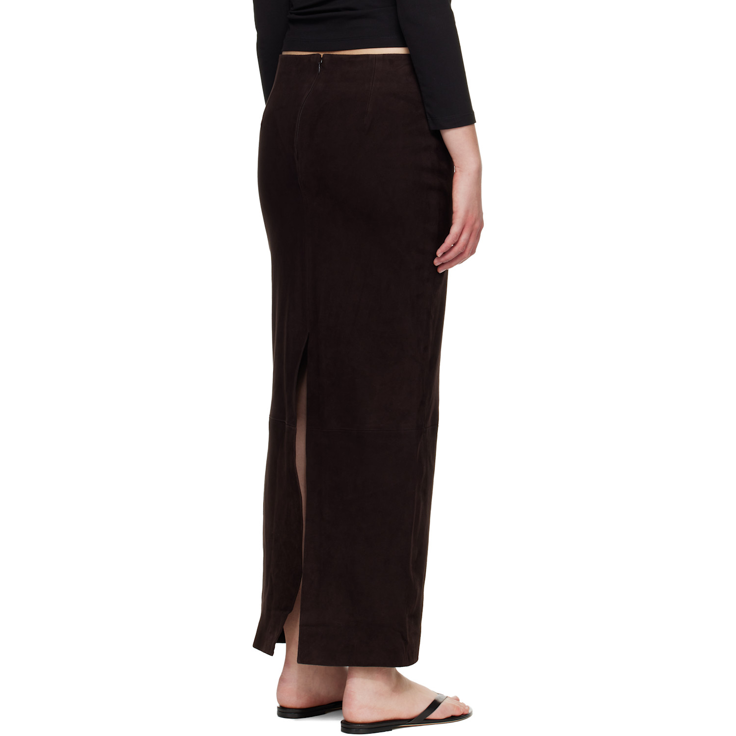  St. Agni Brown Suede Column Midi Skirt 