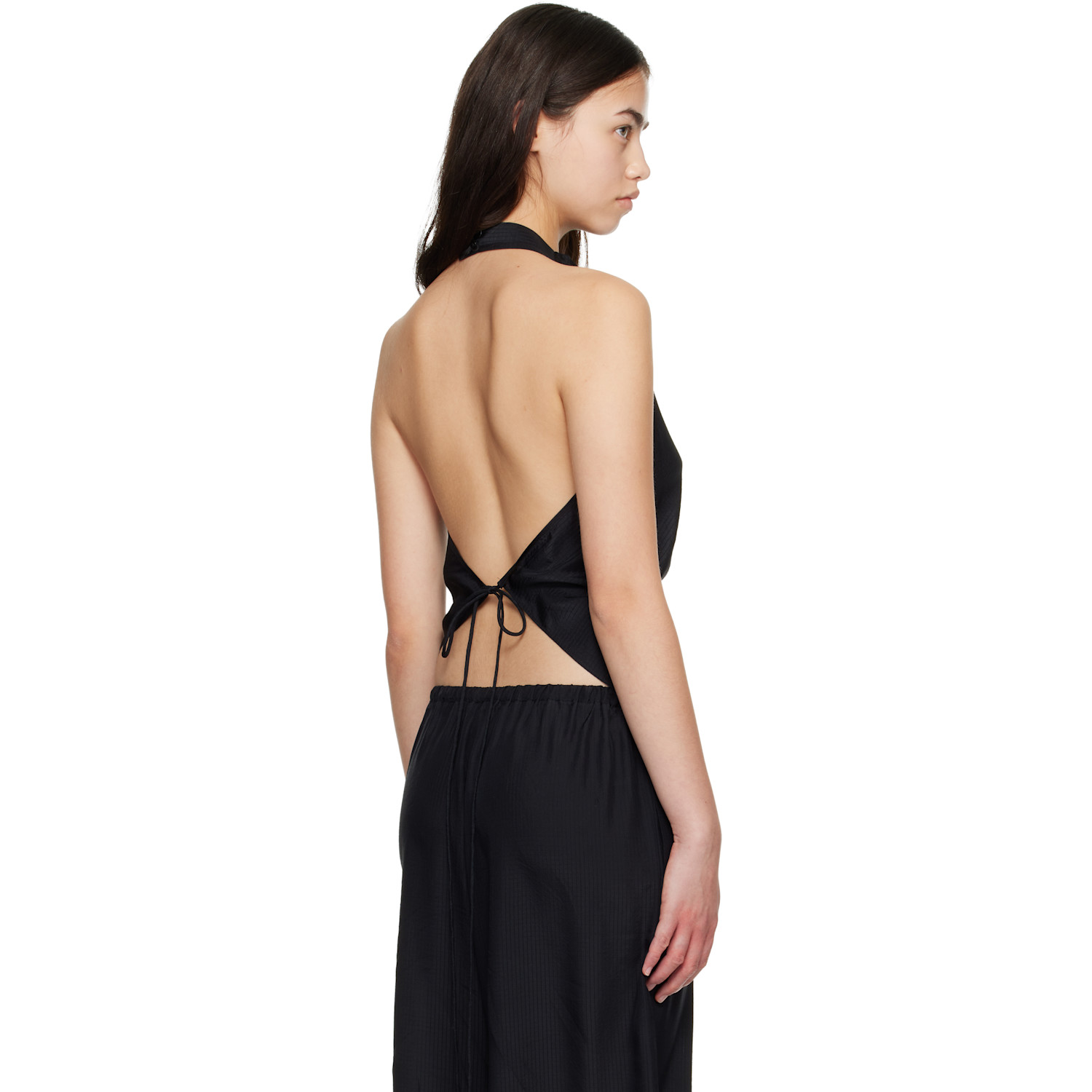  St. Agni Black Silk Grid Halter Top 
