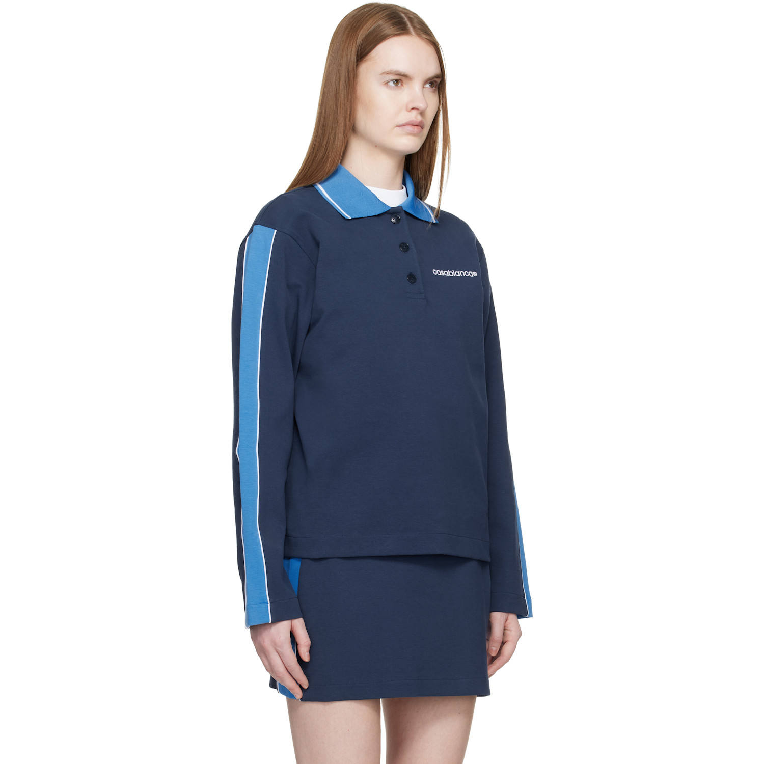  Casablanca Navy Punto Polo Collared Sweatshirt 