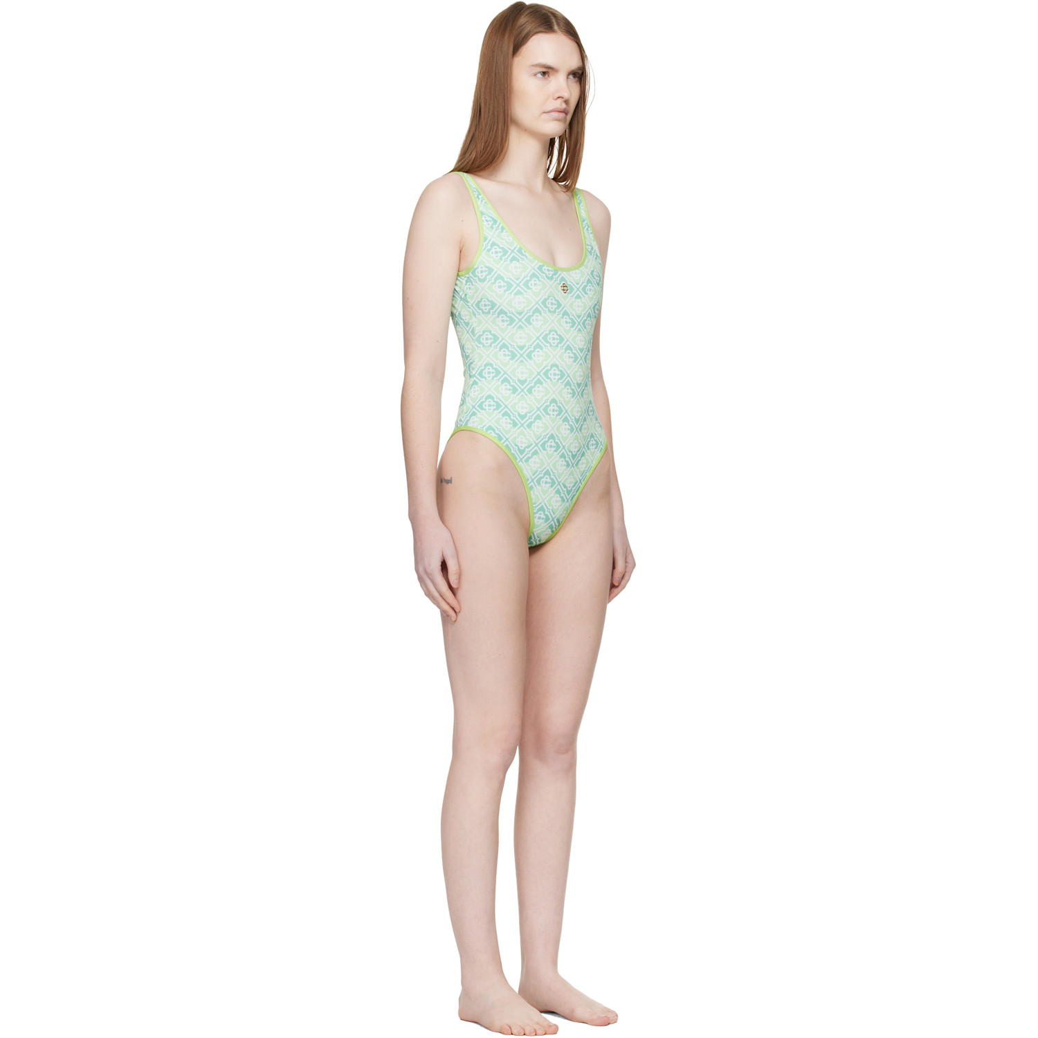  Casablanca Green Wavy Monogram Swimsuit 
