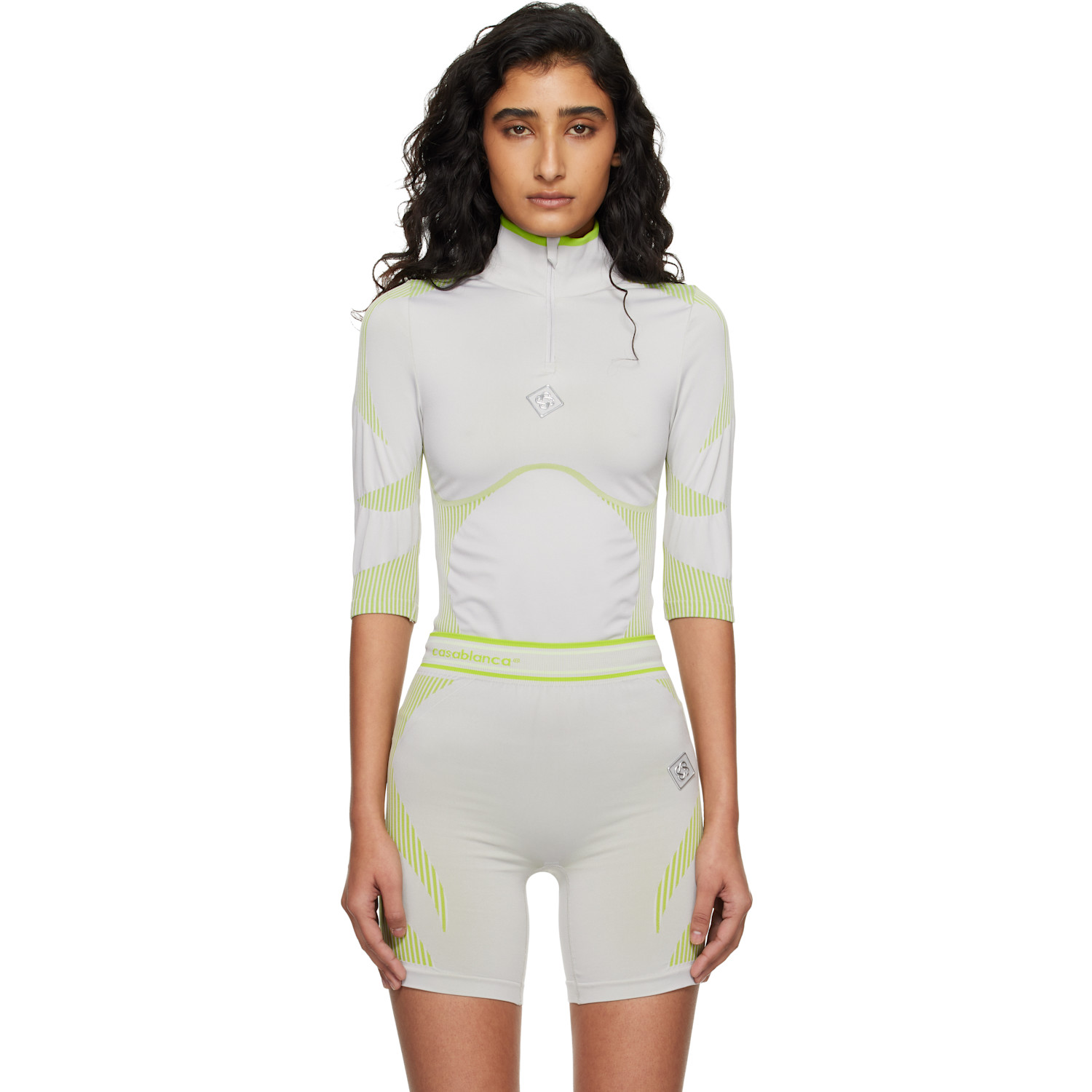 Casablanca Gray & Green Seamless Half-Zip T-shirt