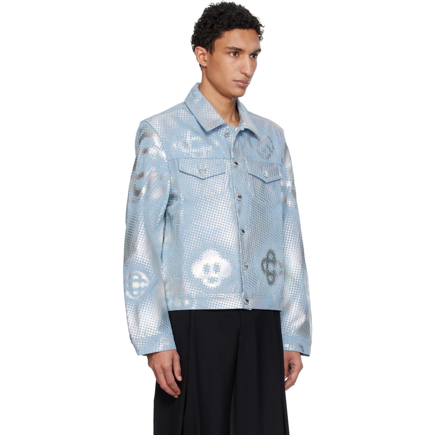  Casablanca Blue Pearlescent Monogram Denim Jacket 