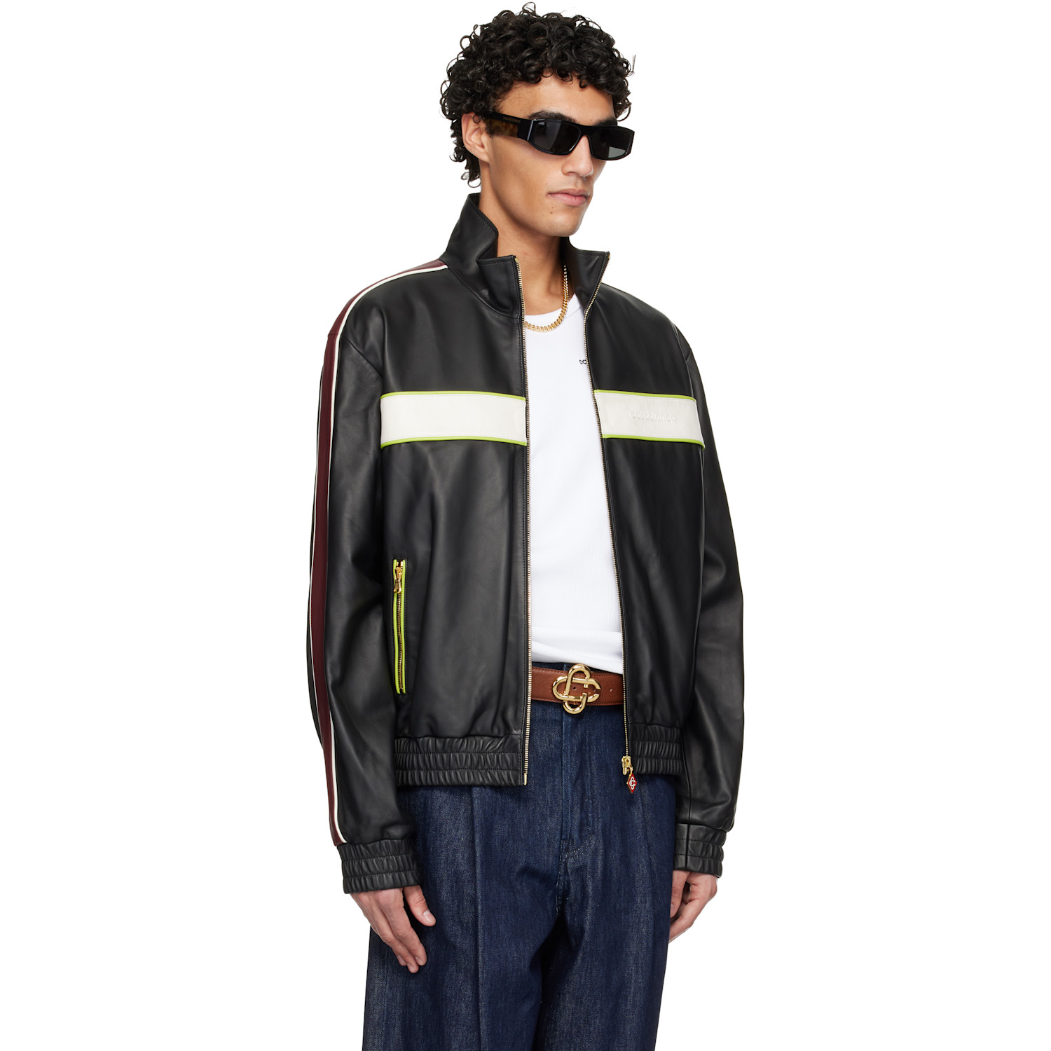  Casablanca Black Embroidered-logo Leather Jacket 