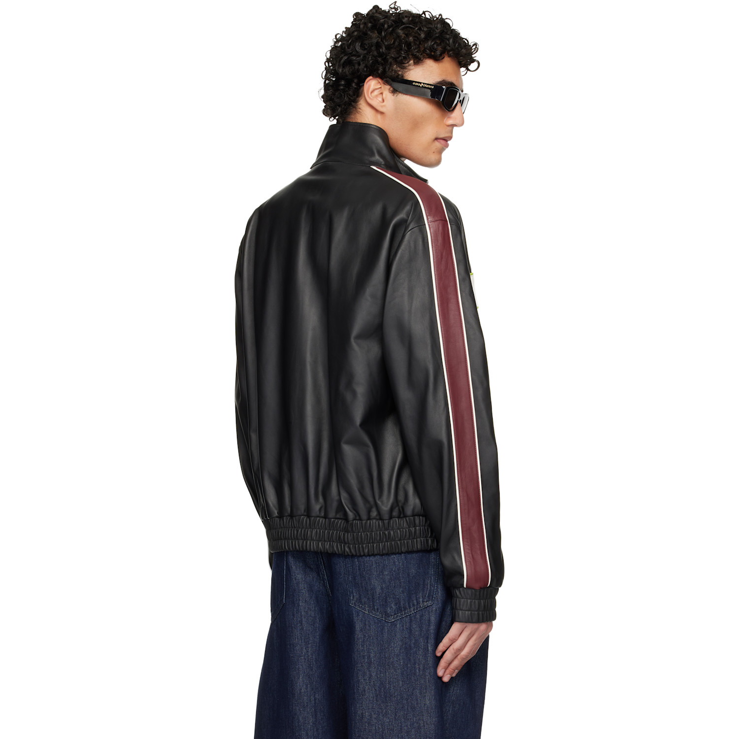  Casablanca Black Embroidered-logo Leather Jacket 