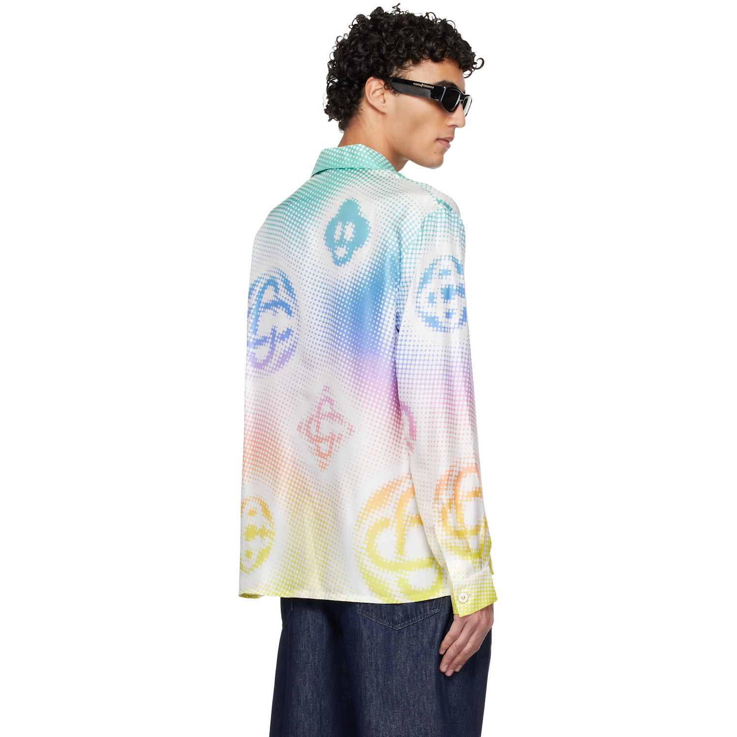  Casablanca Multicolor Halftone Logo Long Sleeve Silk Shirt 