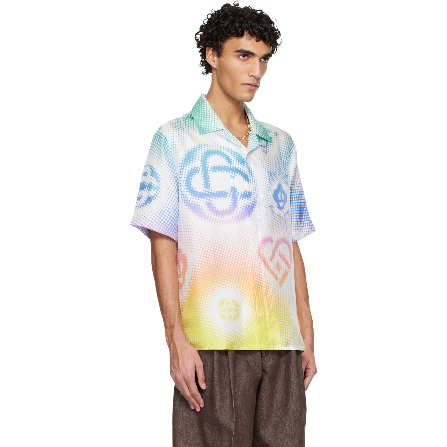  Casablanca Multicolor Halftone Logo Short Sleeve Silk Shirt 