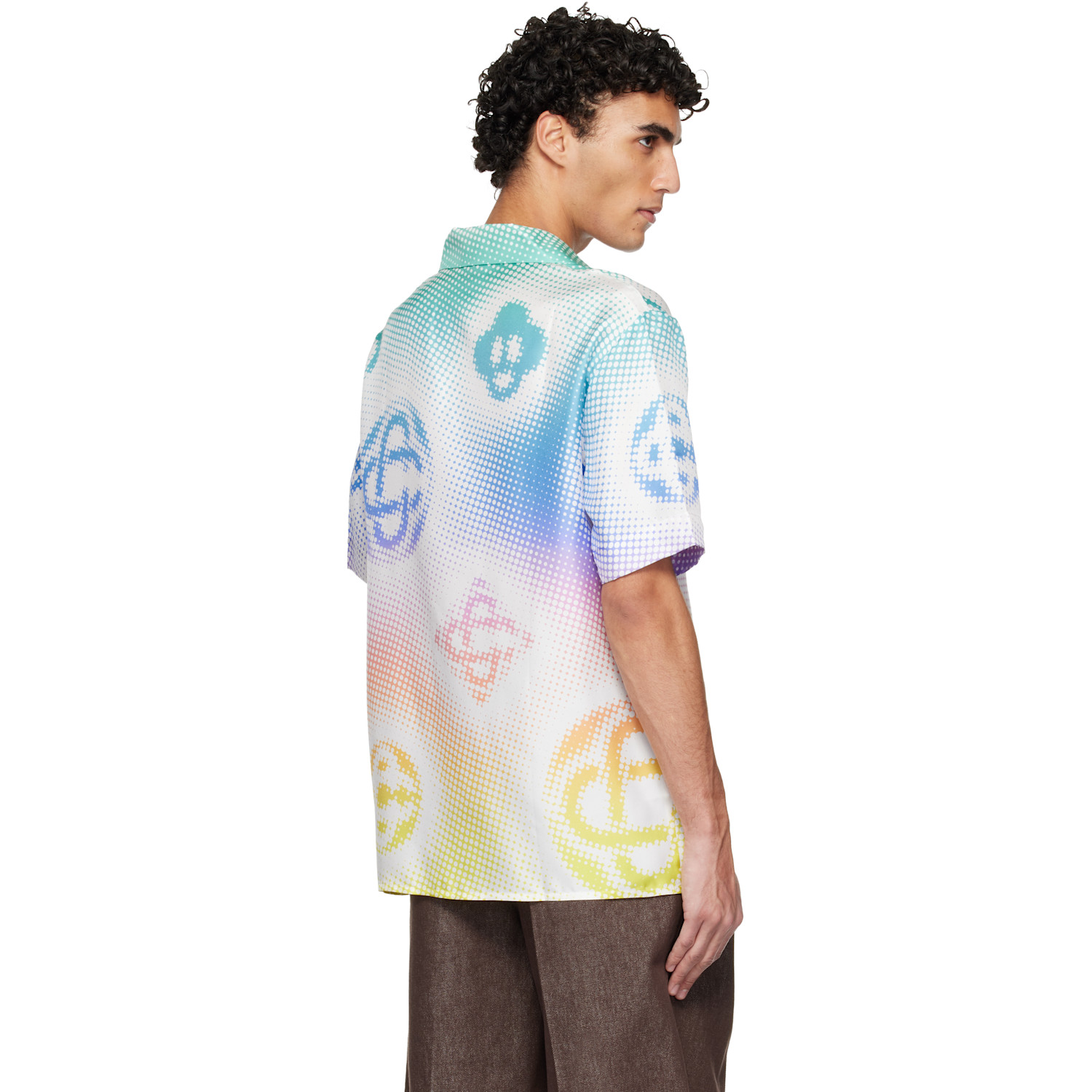  Casablanca Multicolor Halftone Logo Short Sleeve Silk Shirt 