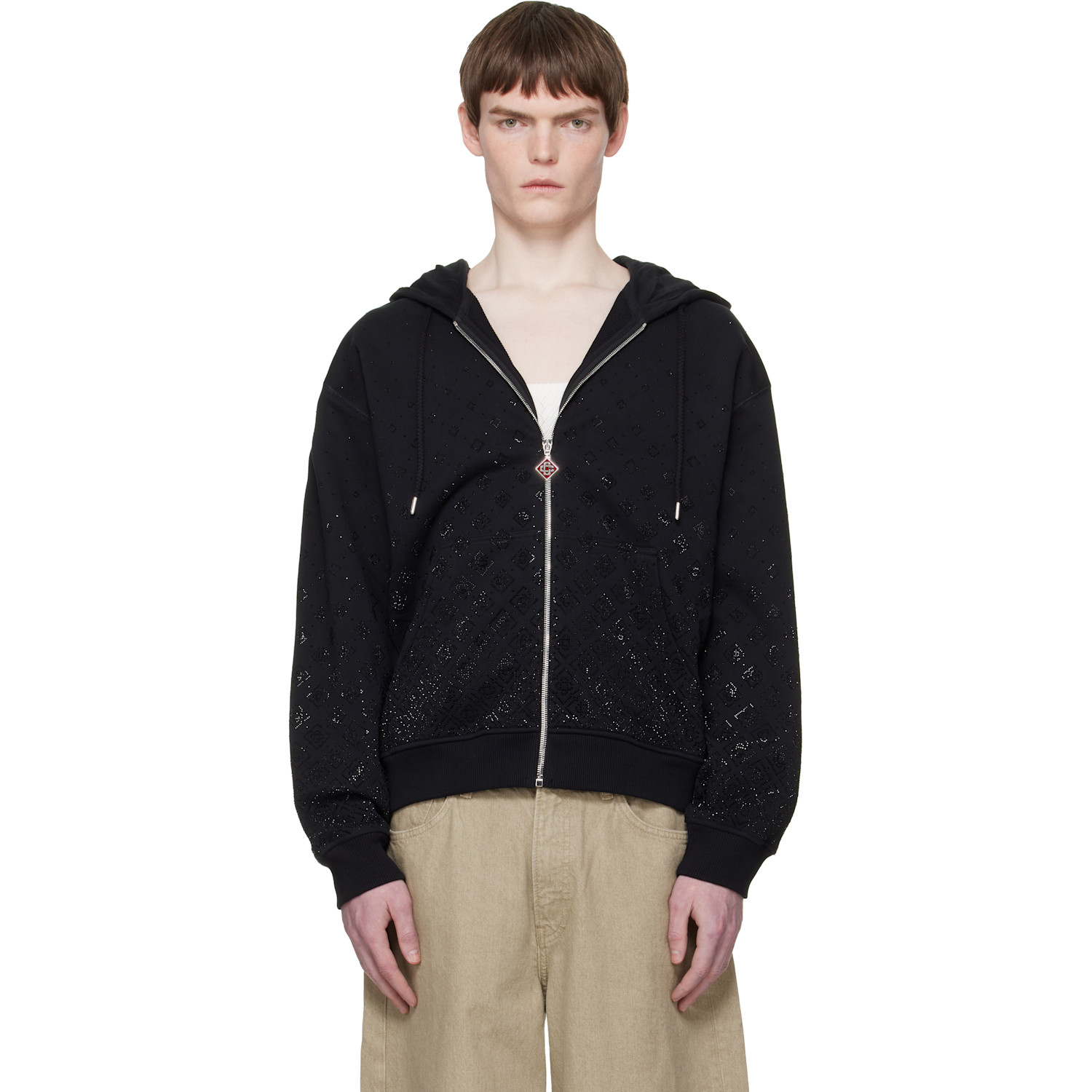 Casablanca Black Crystal Monogram Long Sleeve Hoodie