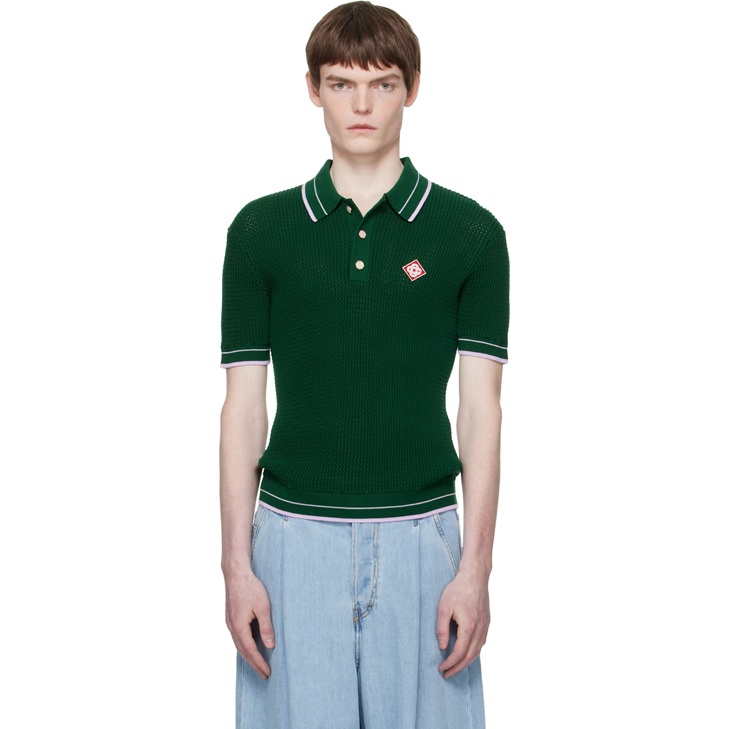 Casablanca Green Mock Mini Crochet Polo