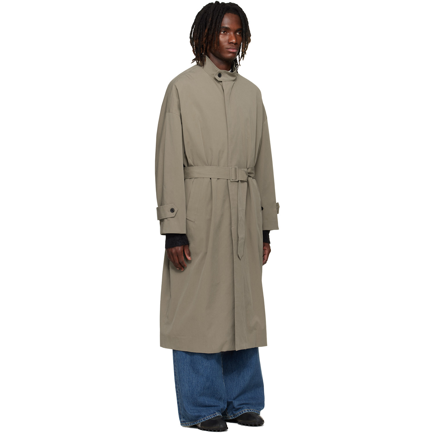  Yoke Beige Stand Collar Over Coat 