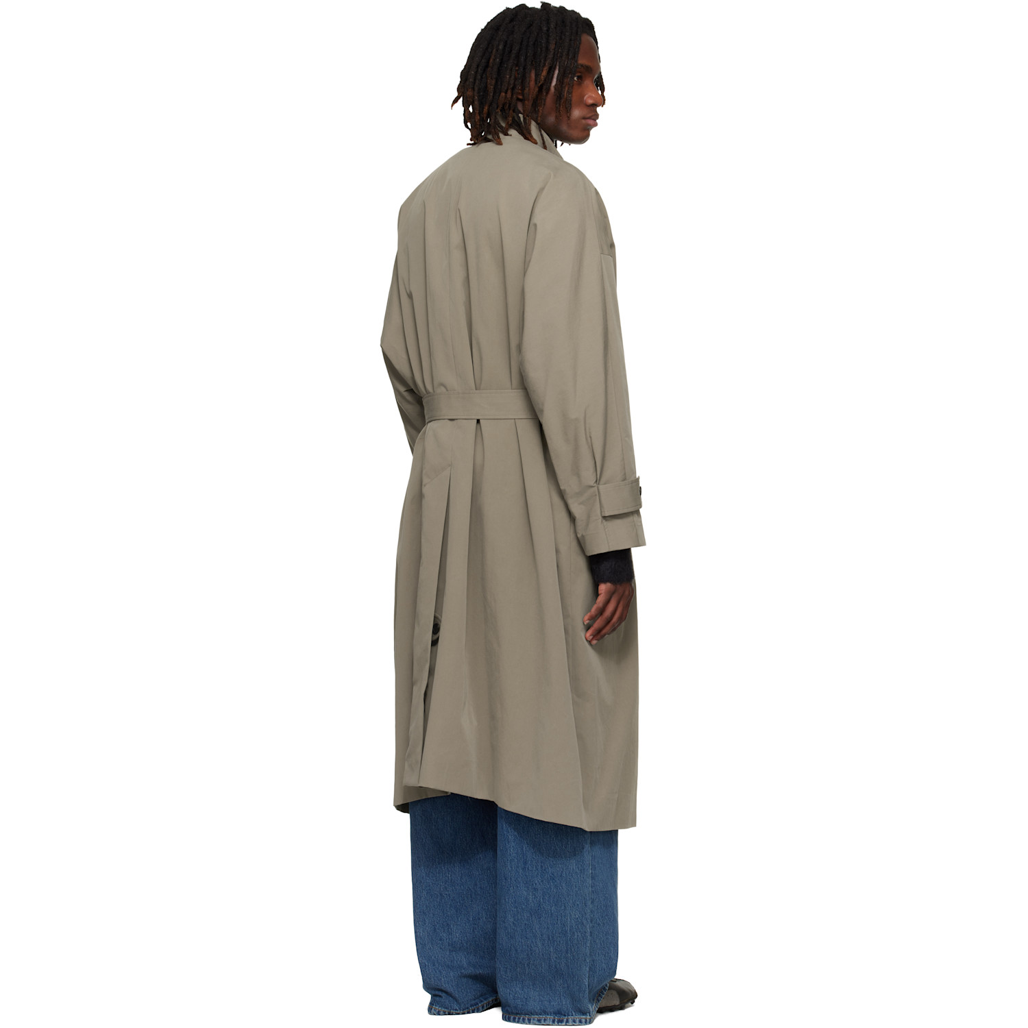  Yoke Beige Stand Collar Over Coat 