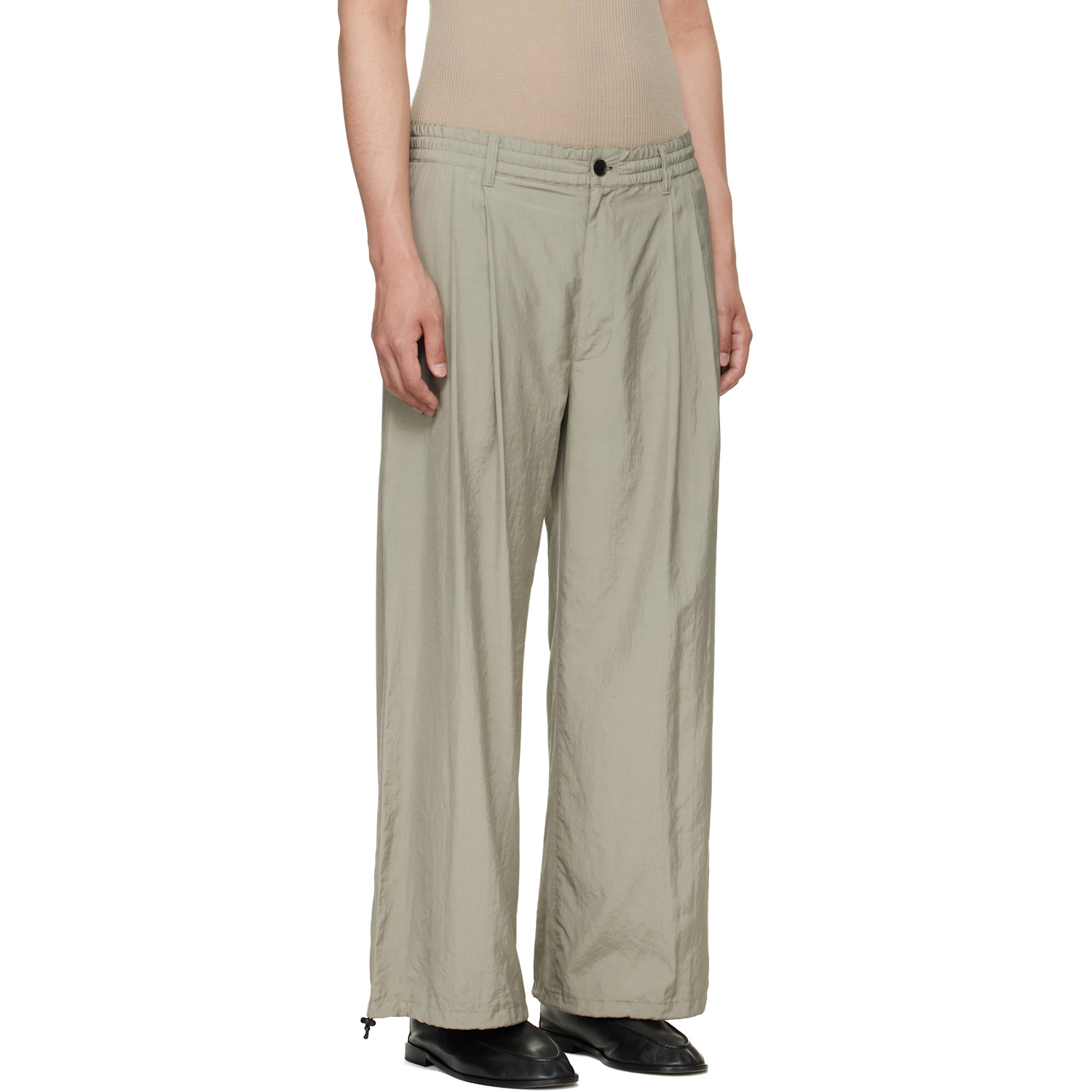  Yoke Taupe Silk Nylon 2pleated Easy Trousers 