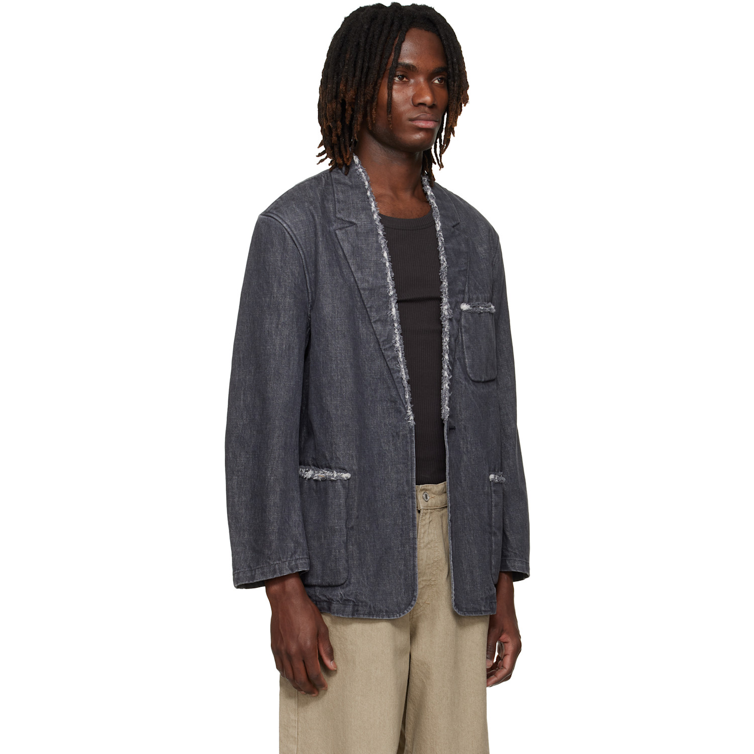  Yoke Gray Denim Cut-off Blazer 