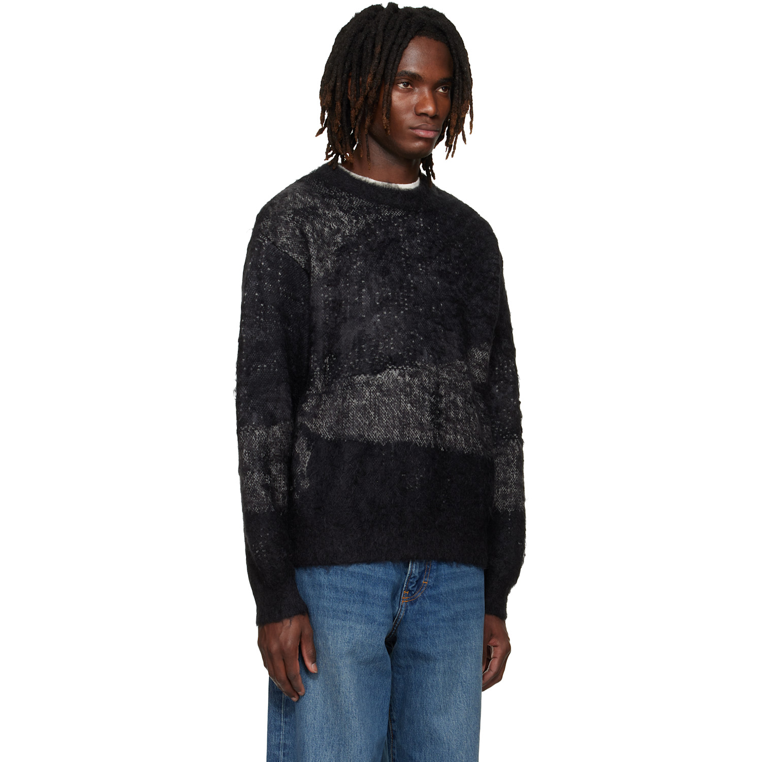  Yoke Black & Gray Abstract Jacquard Mohair Sweater 