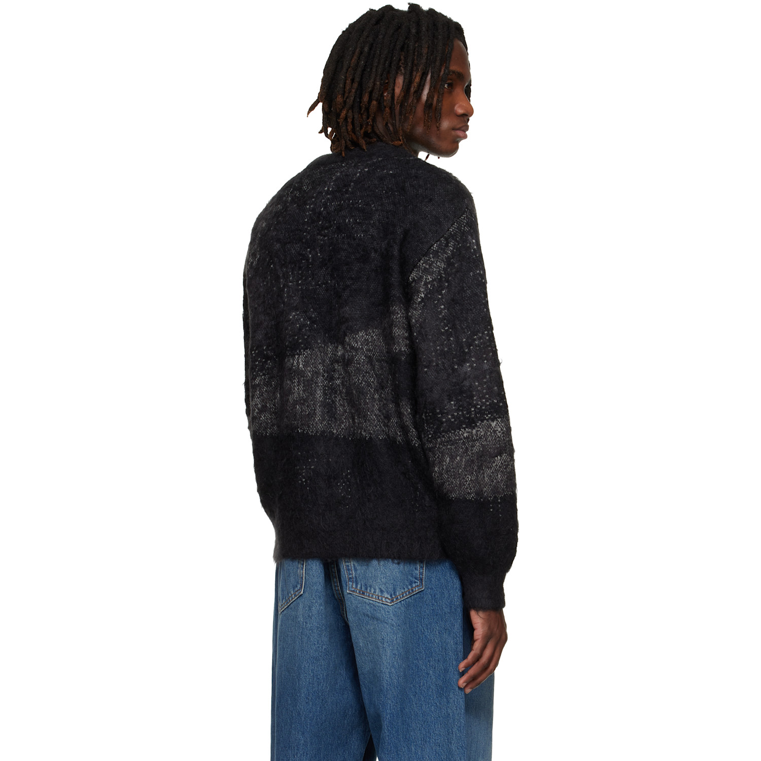  Yoke Black & Gray Abstract Jacquard Mohair Sweater 