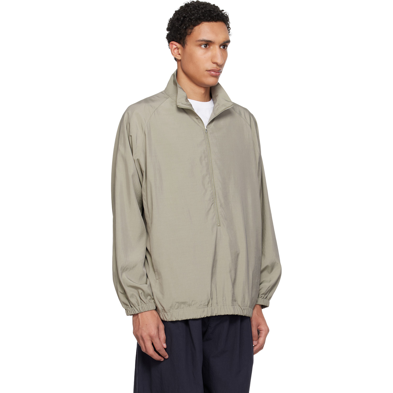  Yoke Khaki Silk Nylon 3/4 Zip Pullover Jacket 