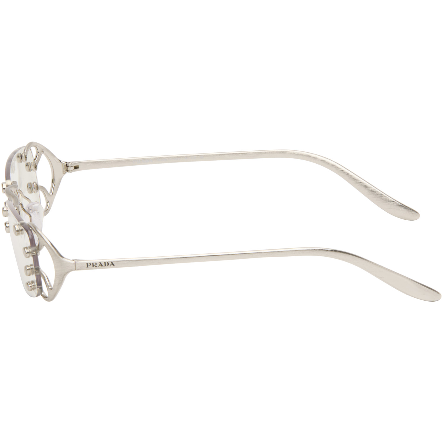  Prada Eyewear Silver Rimless Metal Glasses 