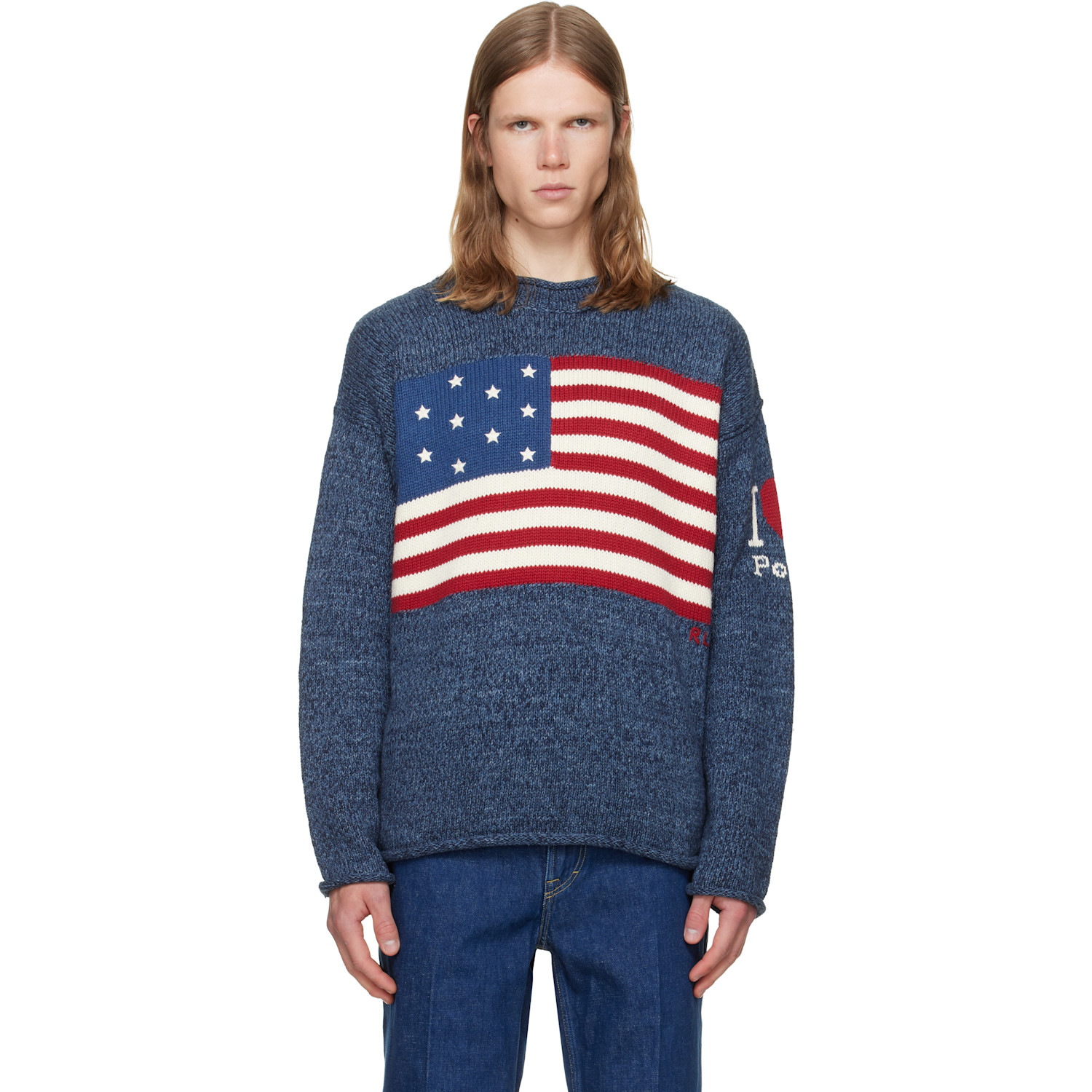 Polo Ralph Lauren Blue 'The I Heart Polo' Flag Sweater