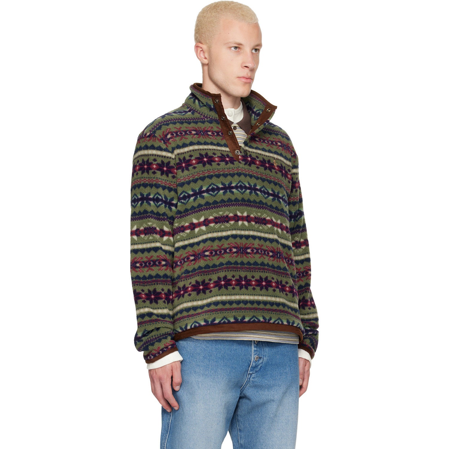  Polo Ralph Lauren Green Patterned Fleece Sweater 