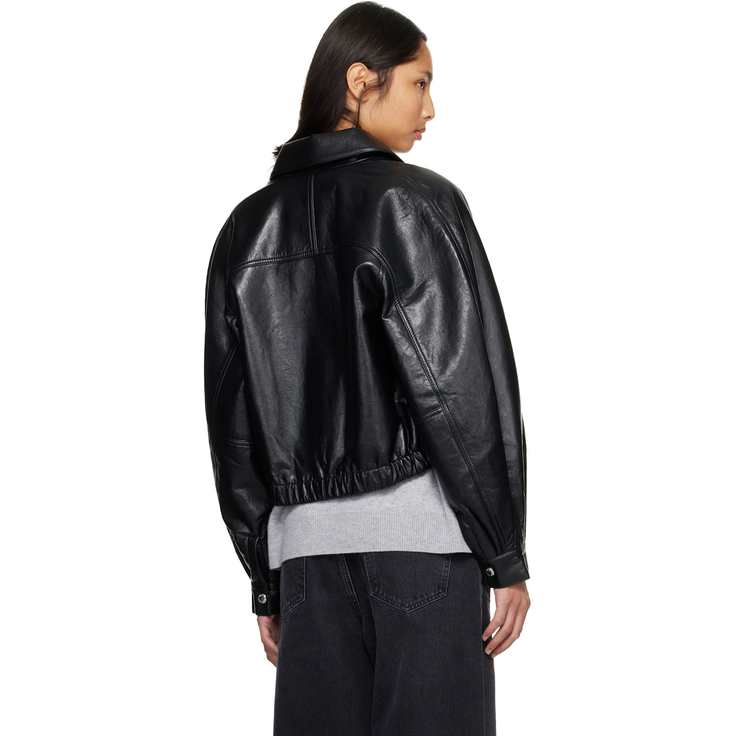  Agolde Black Dixon Recycled Leather Bomber Jacket 