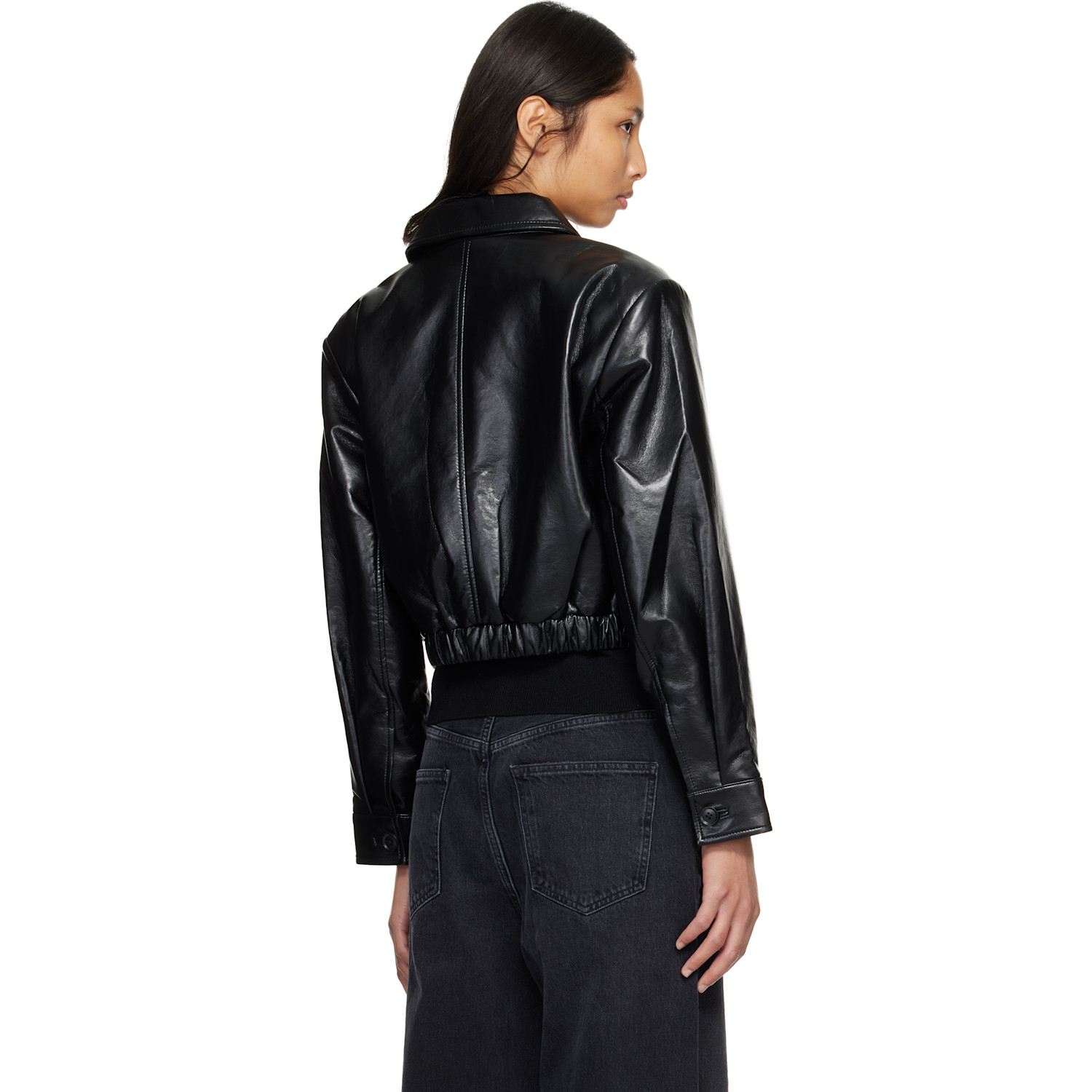  Agolde Black Nahla Cropped Recycled Leather Jacket 