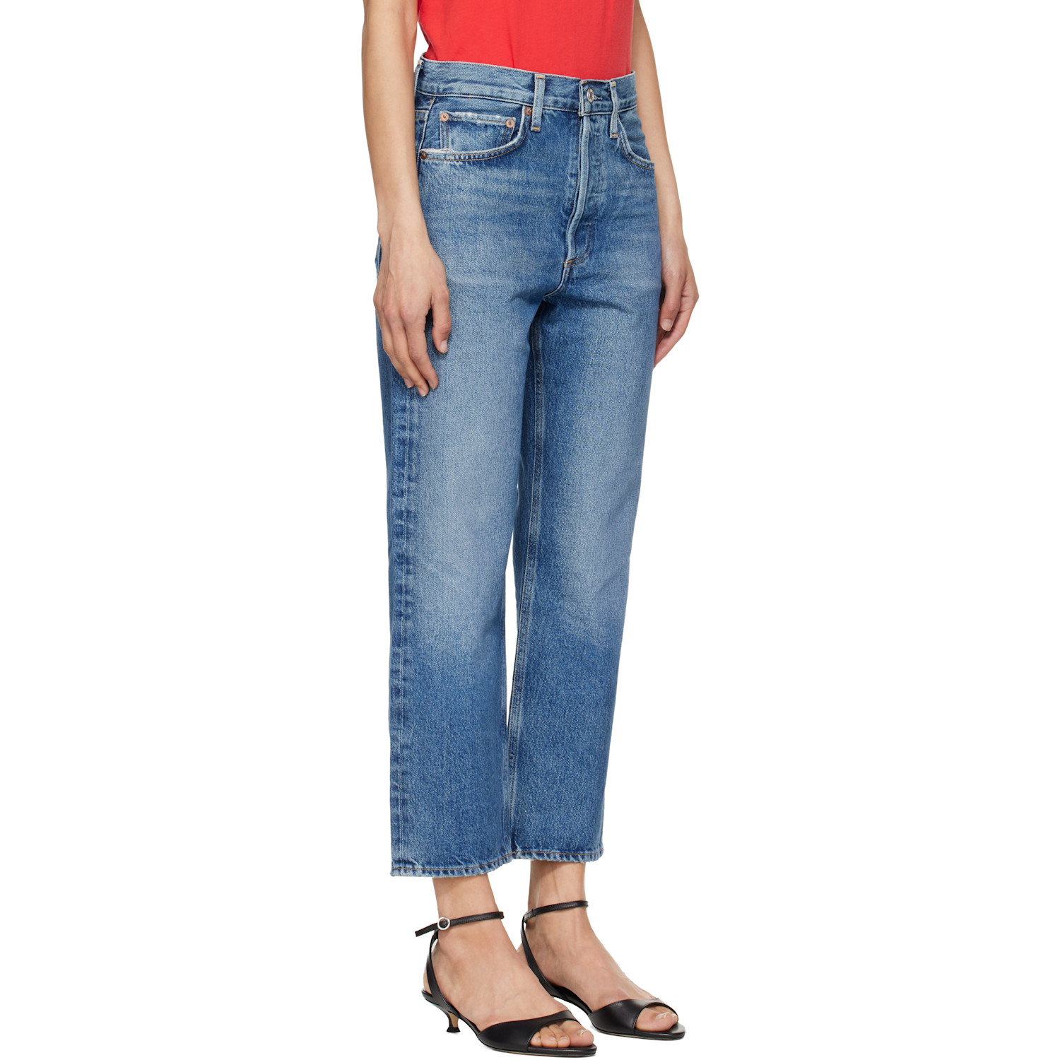  Agolde Blue 90's Crop Mid Rise Straight Jeans 